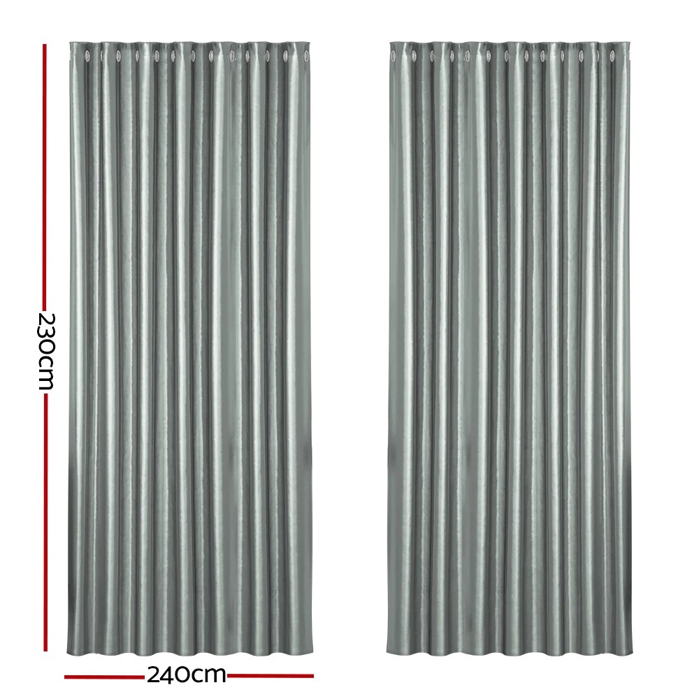 2 Artiss 2X Blockout Curtains Eyelet 240x230cm  Shine - Grey, 2 of 4