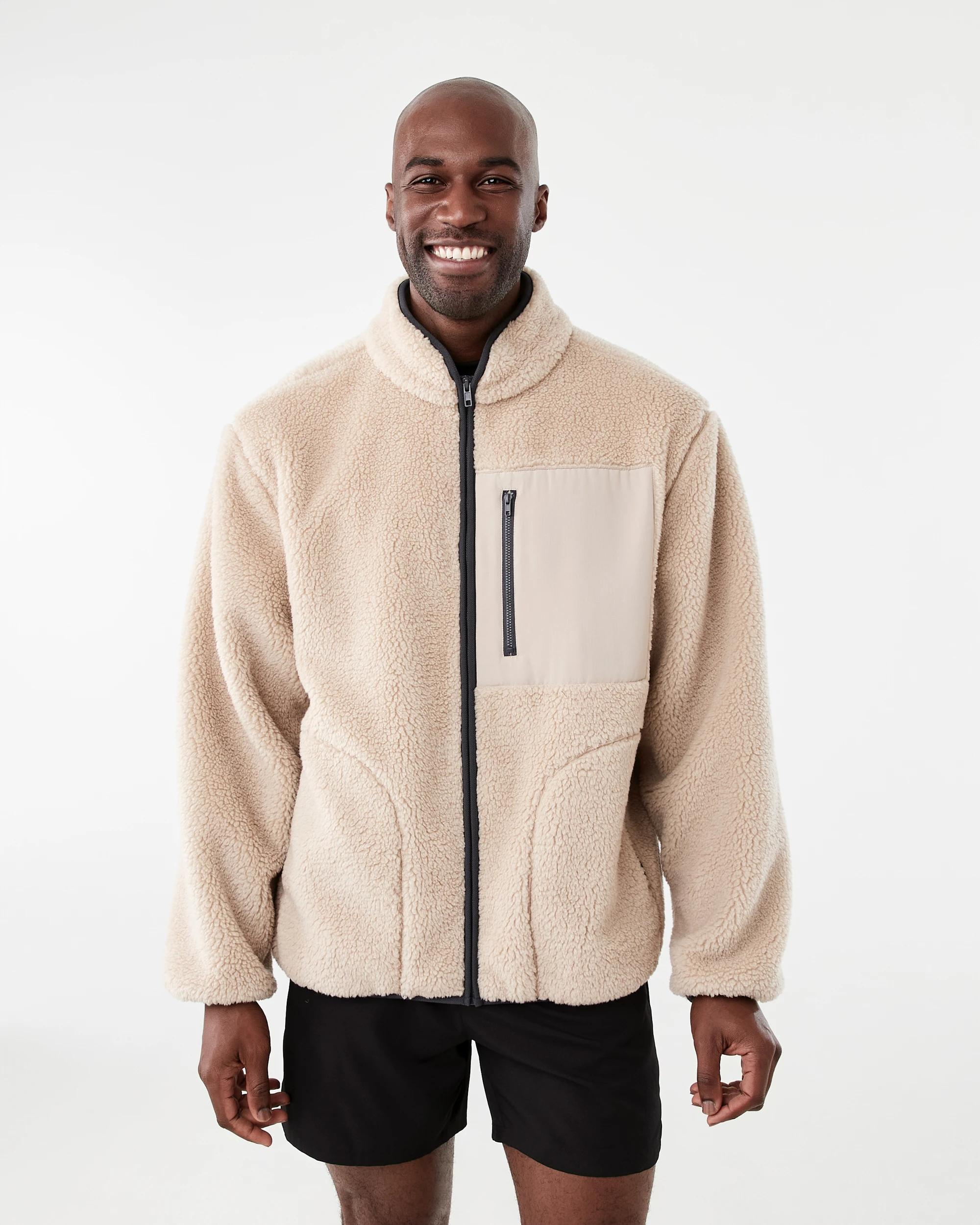 2 Active Mens Outdoor Oversized Sherpa Jacket Sil Beige, 2 of 7