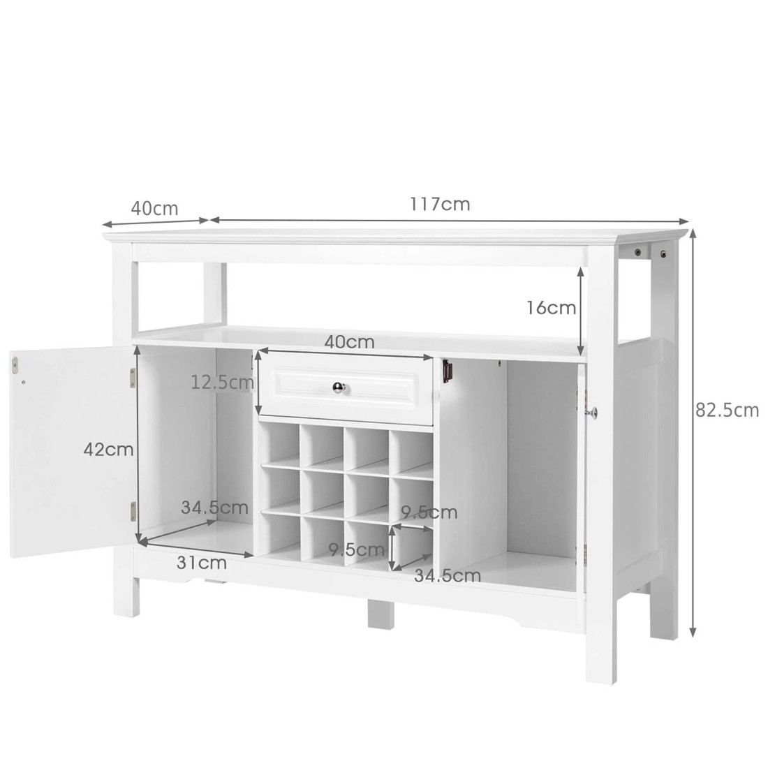 2 Costway Buffet Sideboard w/Wine Rack White, 2 of 3