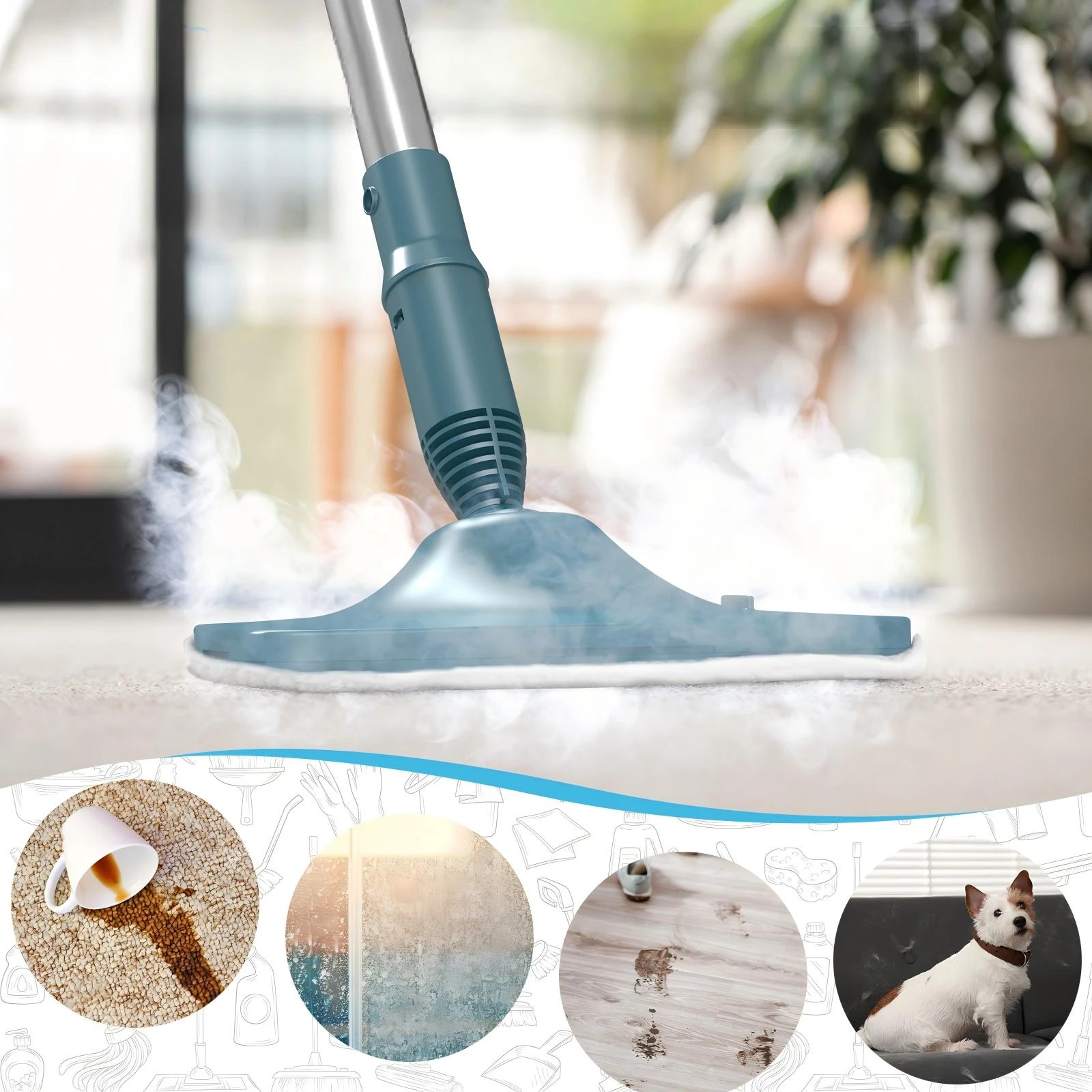 3 Advwin 1500W Steam Mop with Handheld Steamer 6 Attachments for Hard Floor Tile Glass - Green, 3 of 7