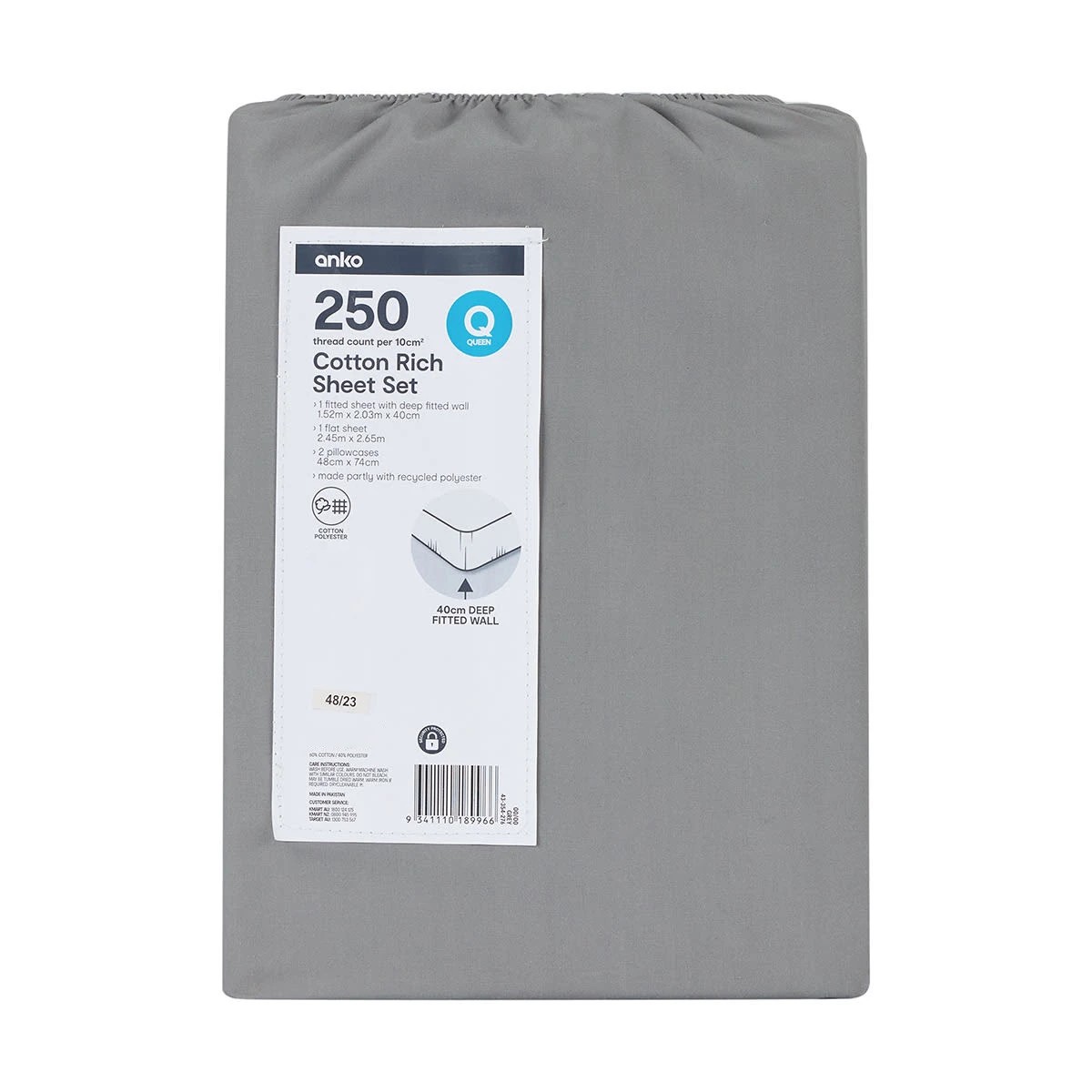 7 250 Thread Count Cotton Rich Sheet Set - Queen Bed, Grey, 7 of 7