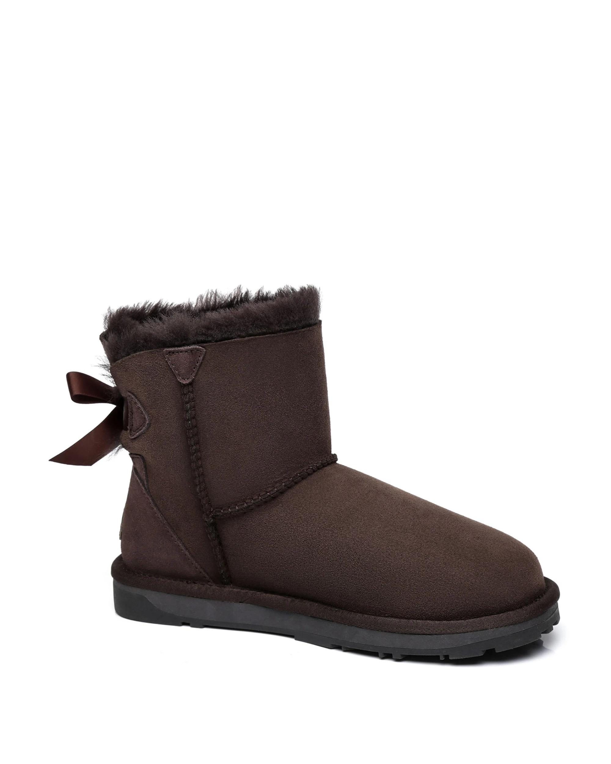2 Everau Womens Mini Back Bow UGG Boots CHOCOLATE, 2 of 5