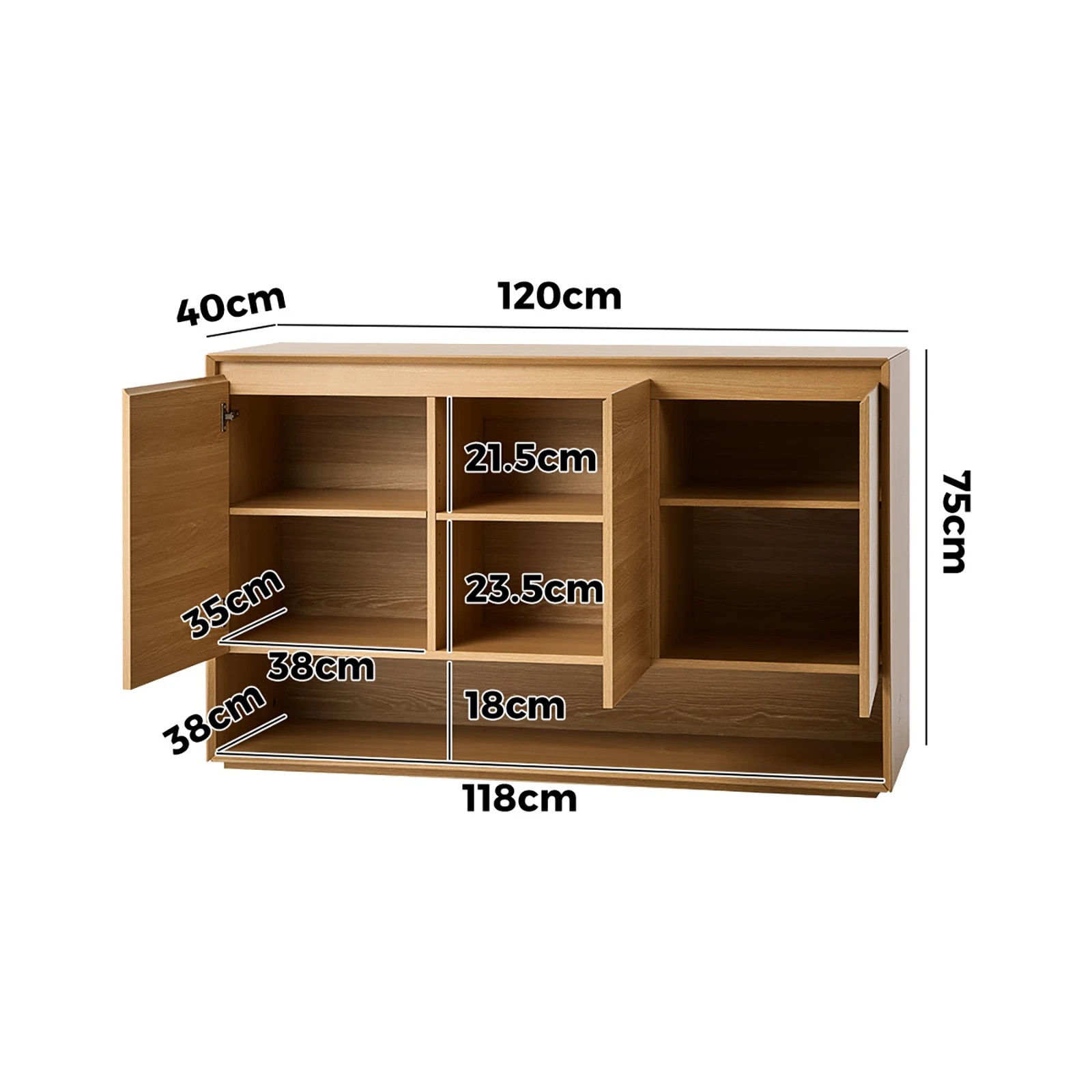 2 Oikiture Buffet Sideboard Storage Cabinet 3 Doors Cupboard 120cm - Natural, 2 of 9