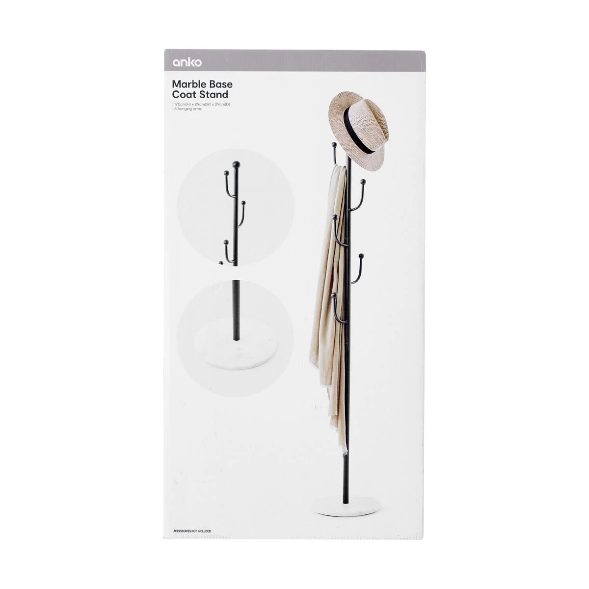 6 Marble Base Coat Stand - Black, 6 of 6