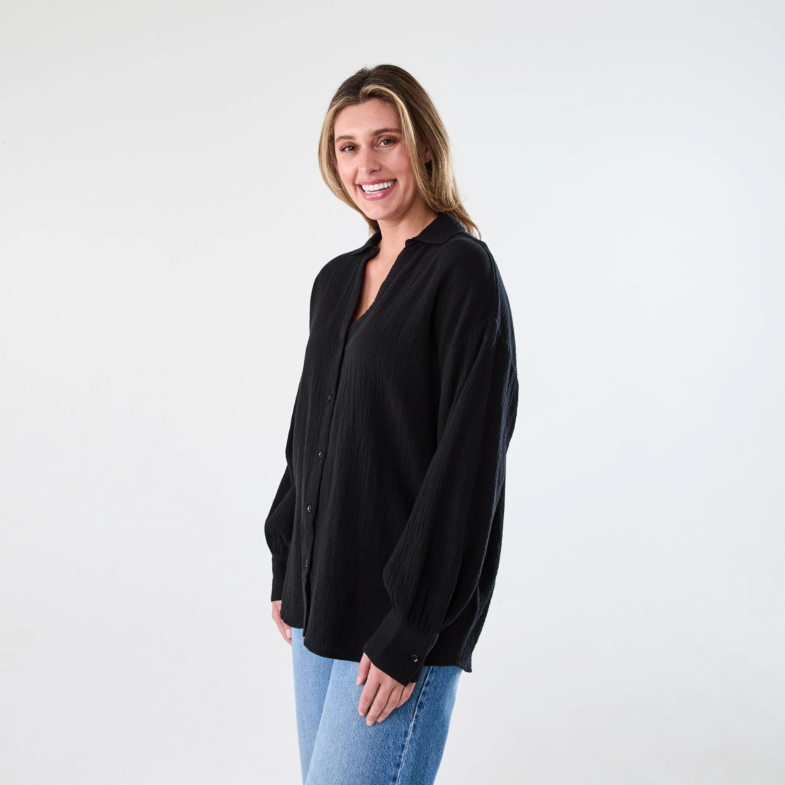 2 Long Sleeve Double Cloth Shirt Black, 2 of 7