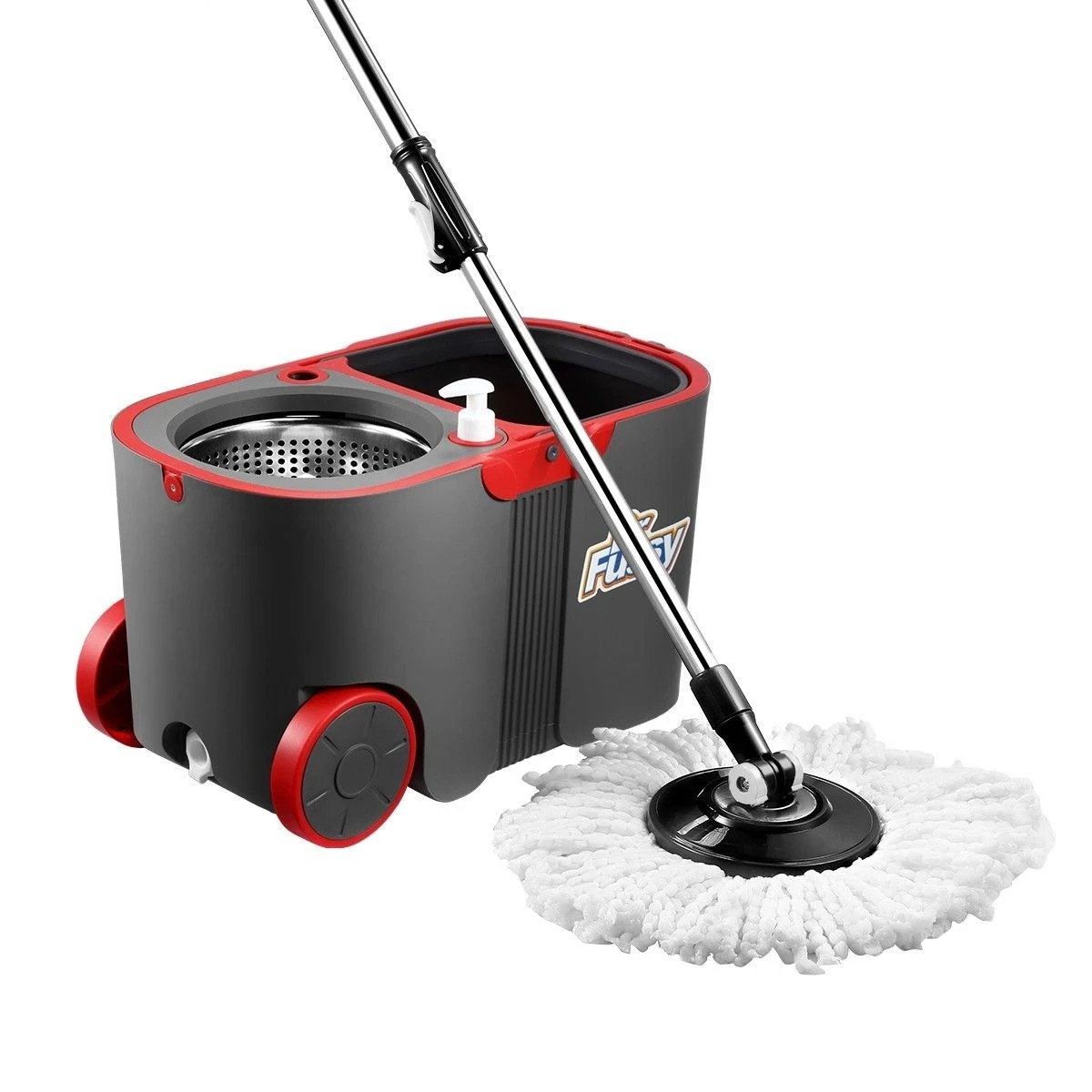 1 Dr FUSSY Spin Mop and Bucket Set Tile Wood Floor Cleaner 4 Microfiber Mop Heads Easy Cleaning System 360 Degree Rotating, 1 of 1
