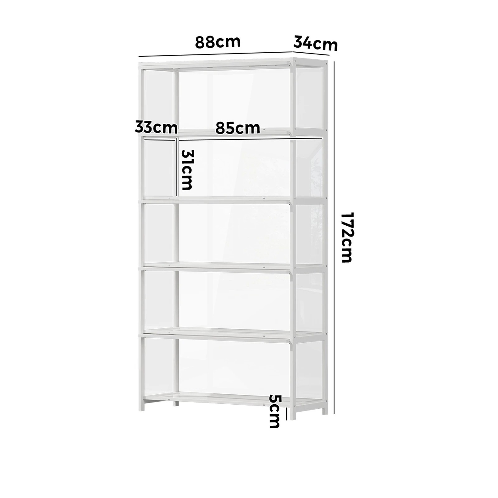 2 Oikiture Display Cabinet Storage 5-Tier Shelves Tall Clear Bookcase Rack - White, 2 of 8