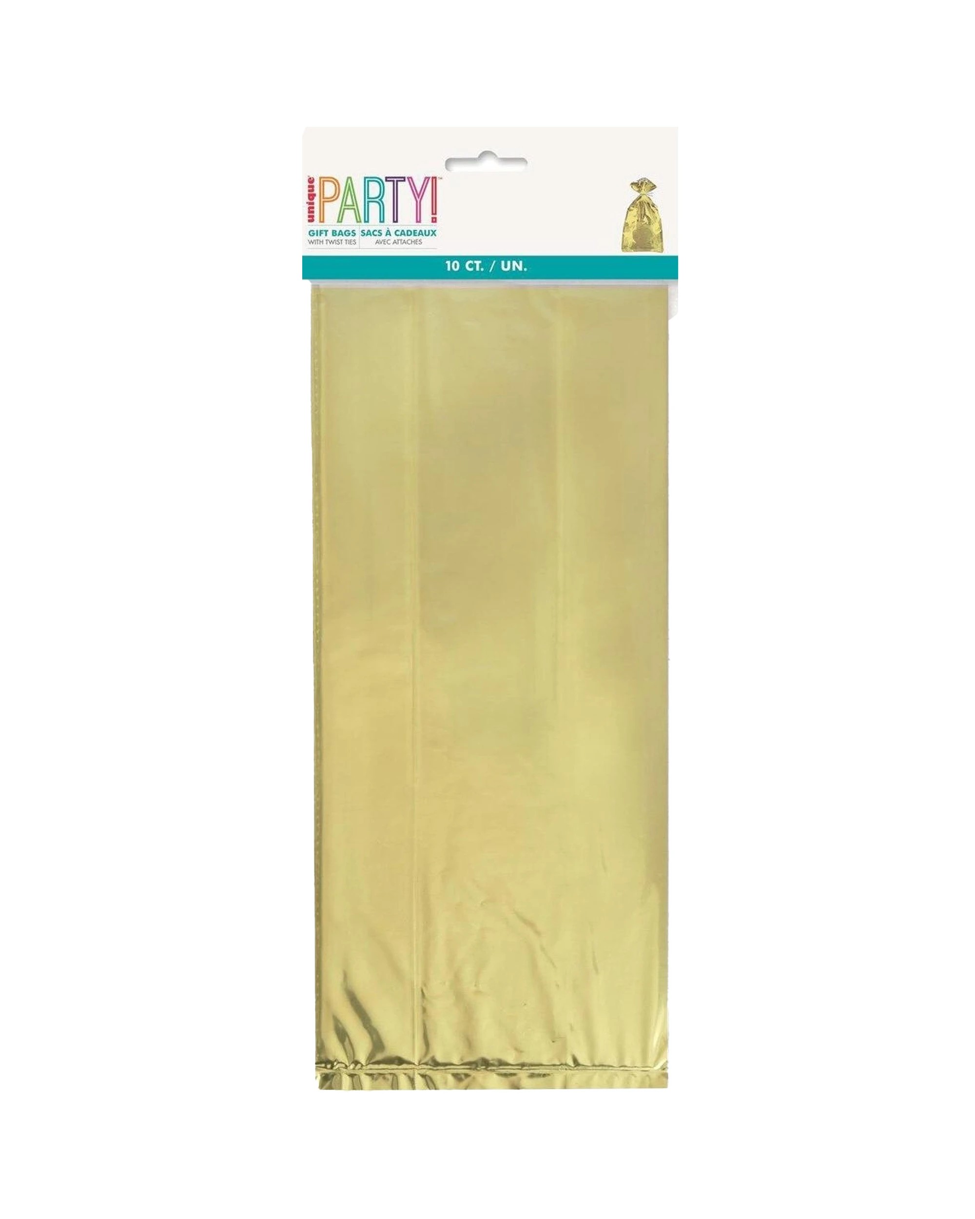 1 Meteor Party 10pc Cello Bags Foil Celebration Supplies - Gold, 1 of 1