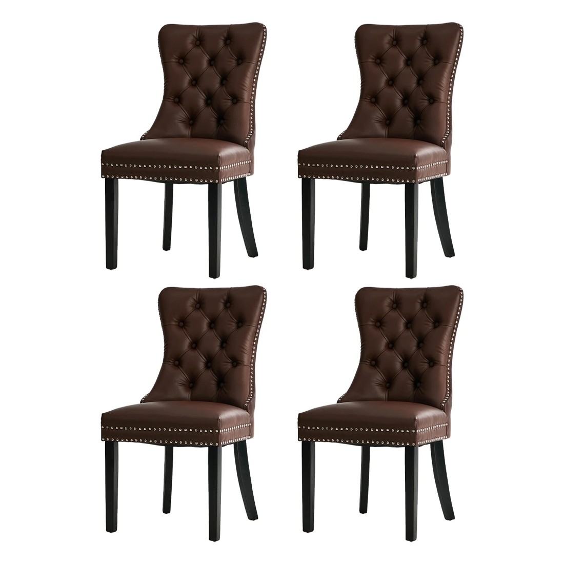 1 Oikiture 4x Dining Chairs Upholstered French Provincial Tufted PU Leather - Brown, 1 of 10