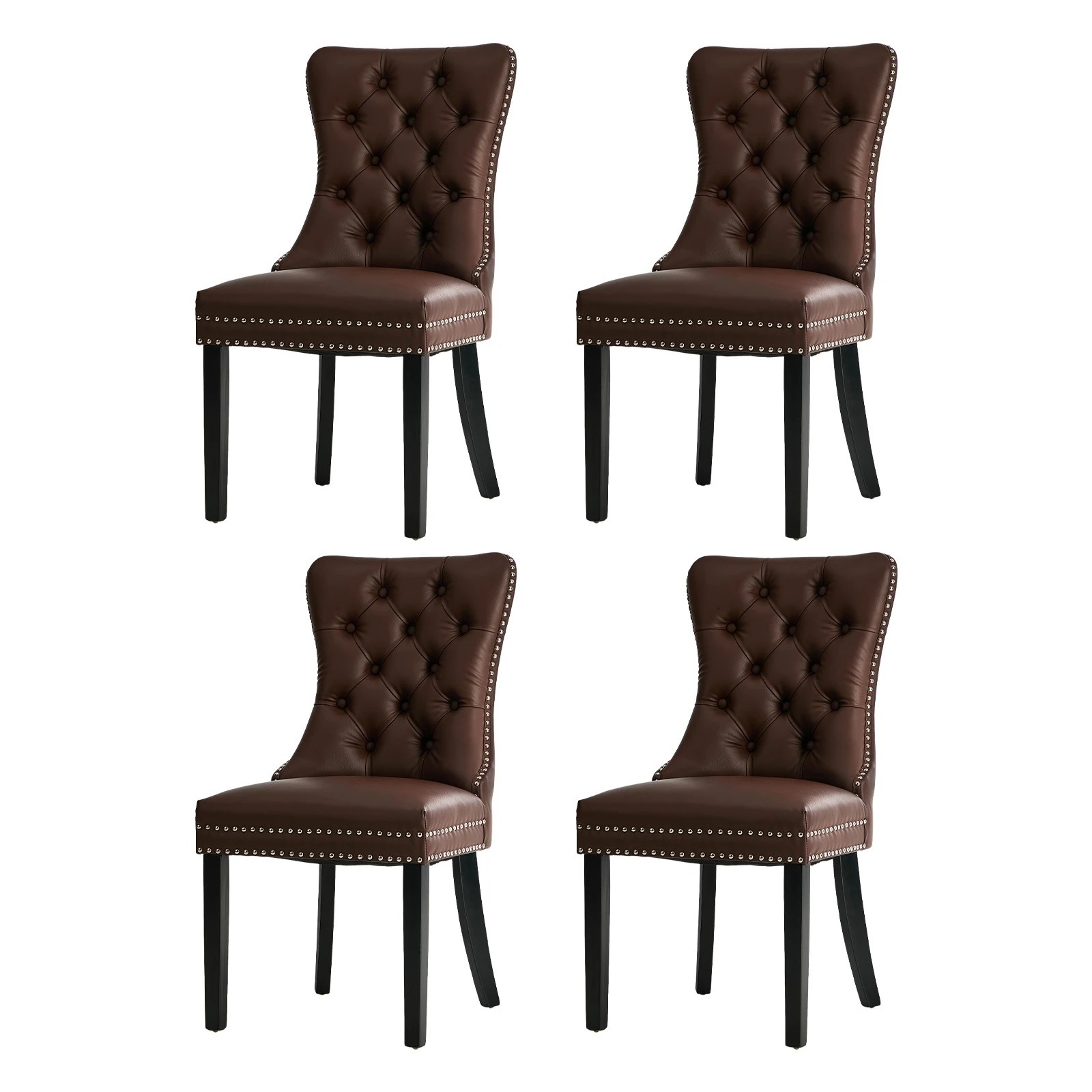 1 Oikiture 4x Dining Chairs Upholstered French Provincial Tufted PU Leather - Brown, 1 of 10