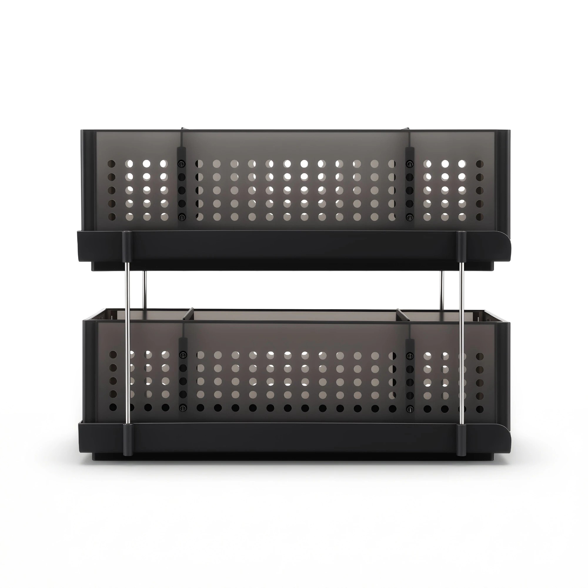 3 Artiss Under Sink Organizer 2 Tier Pull Out Drawer with Removable Baskets & Divider - Black, 3 of 3