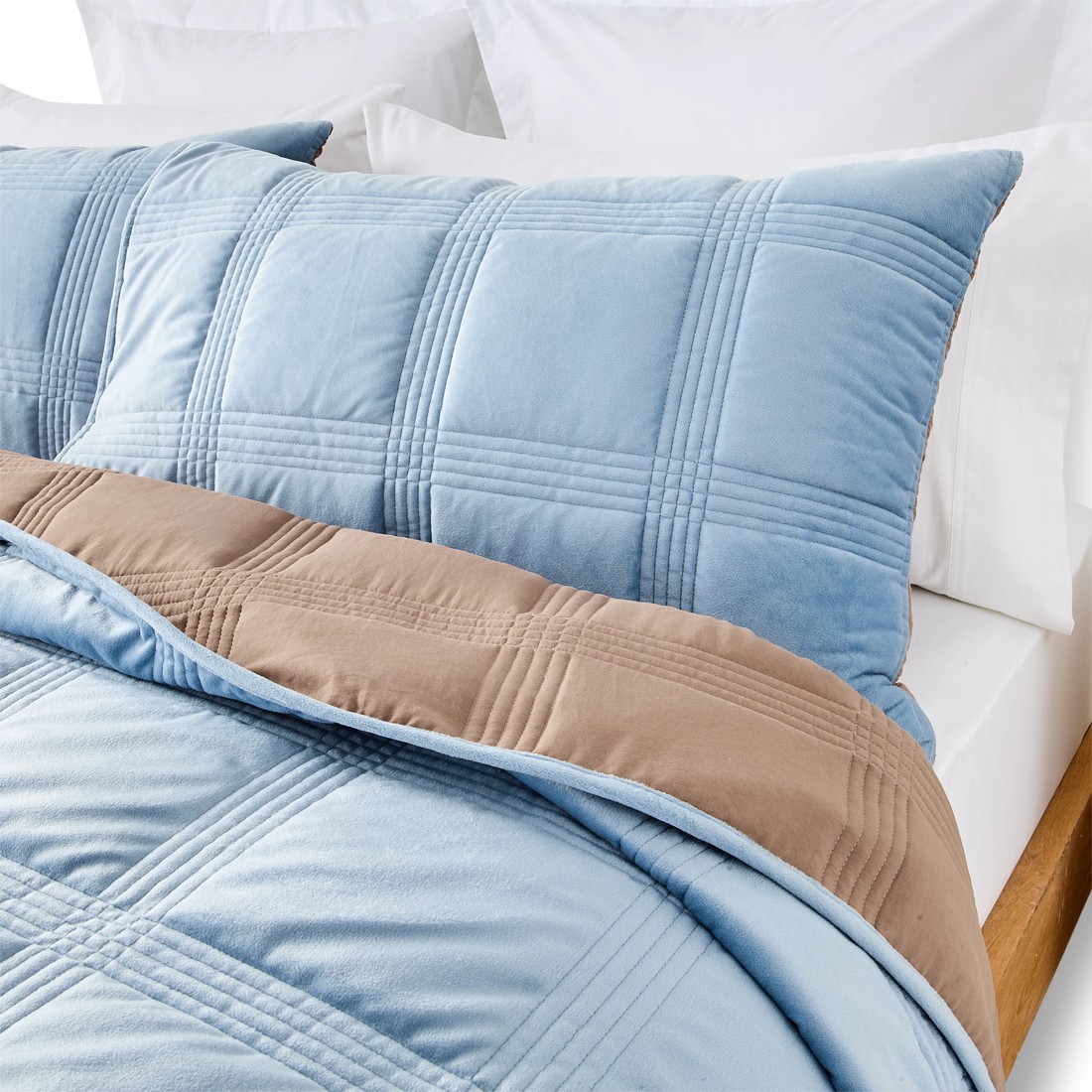 5 Velvet Reversible Coverlet Set - Queen/King Bed, Blue, 5 of 9