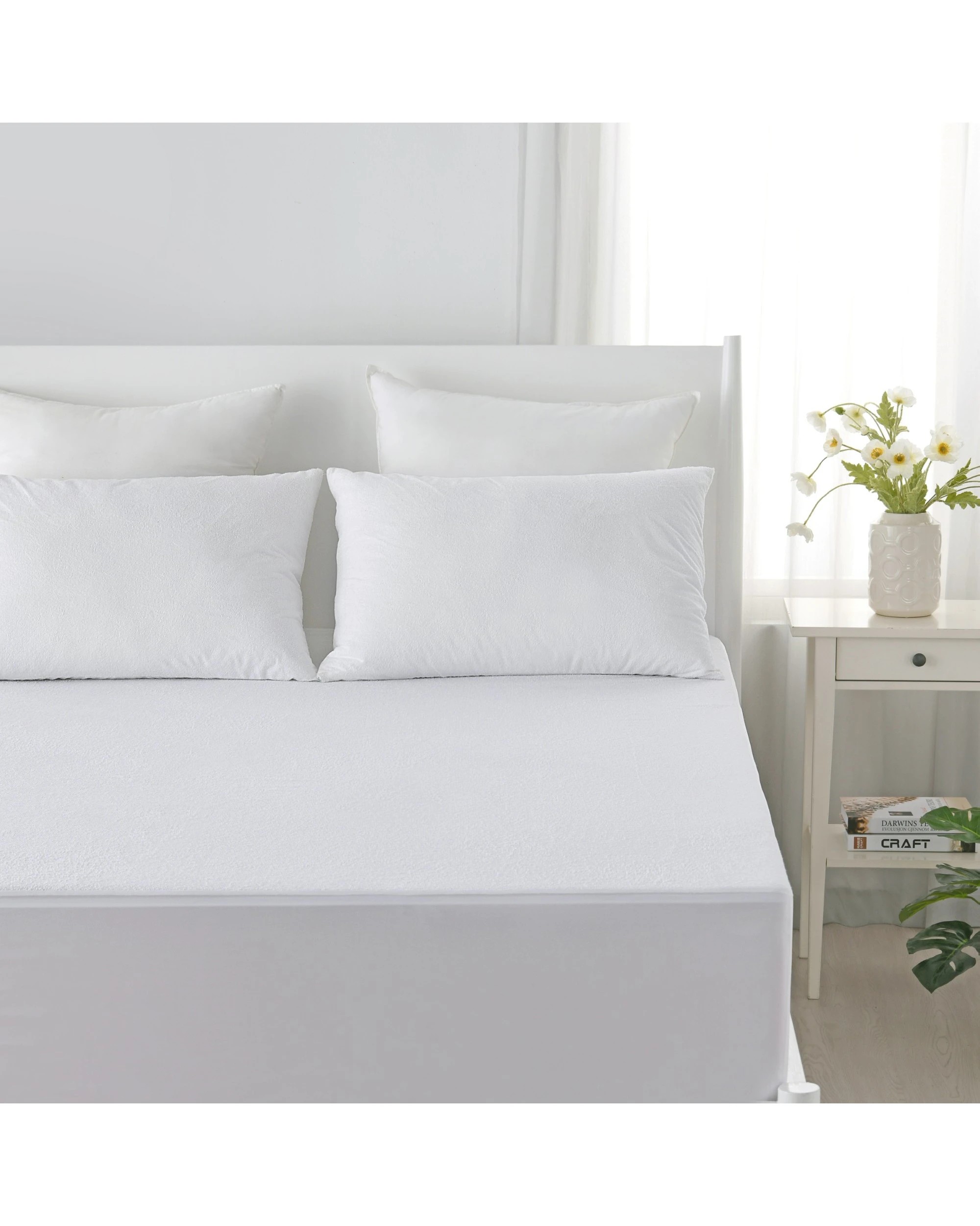 1 Dreamaker Cotton Terry Towelling Waterproof Mattress Protector - Queen Bed - White, 1 of 7