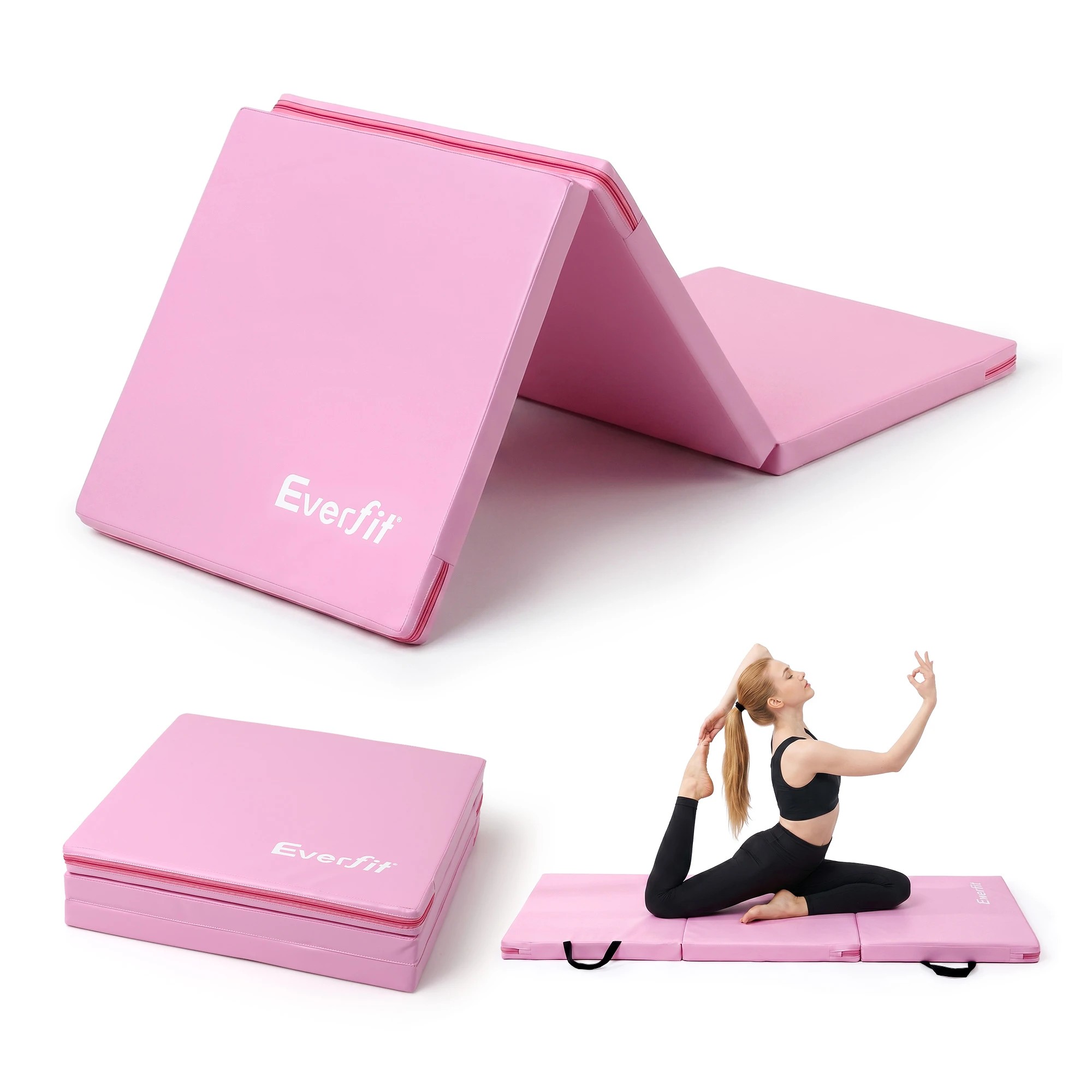 1 Everfit 180x60cm Gymnastics Mats Folding Exercise Floor Mat Portable 3 Fold Tumbling Mat - Pink, 1 of 7