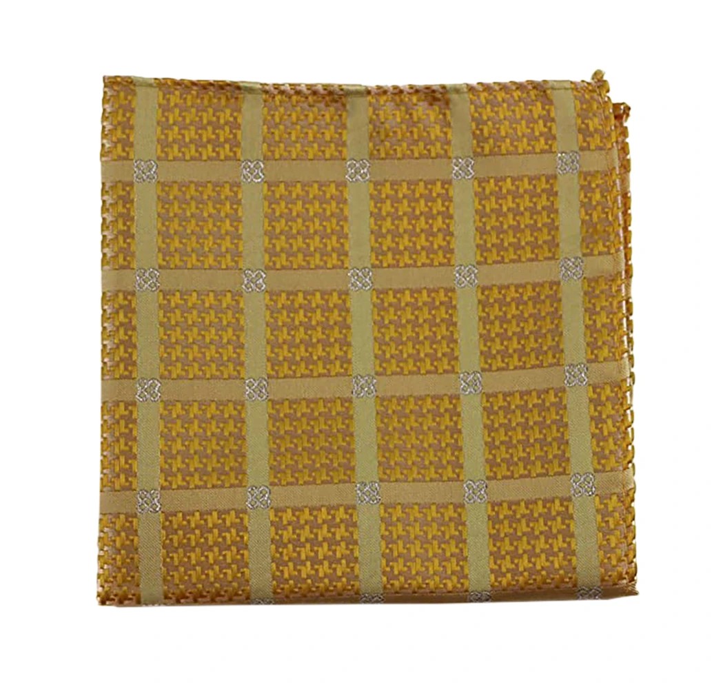 5 Zasel Mens Yellow & Silver Cube Silk Pocket Square - Multi - Multi, 5 of 5