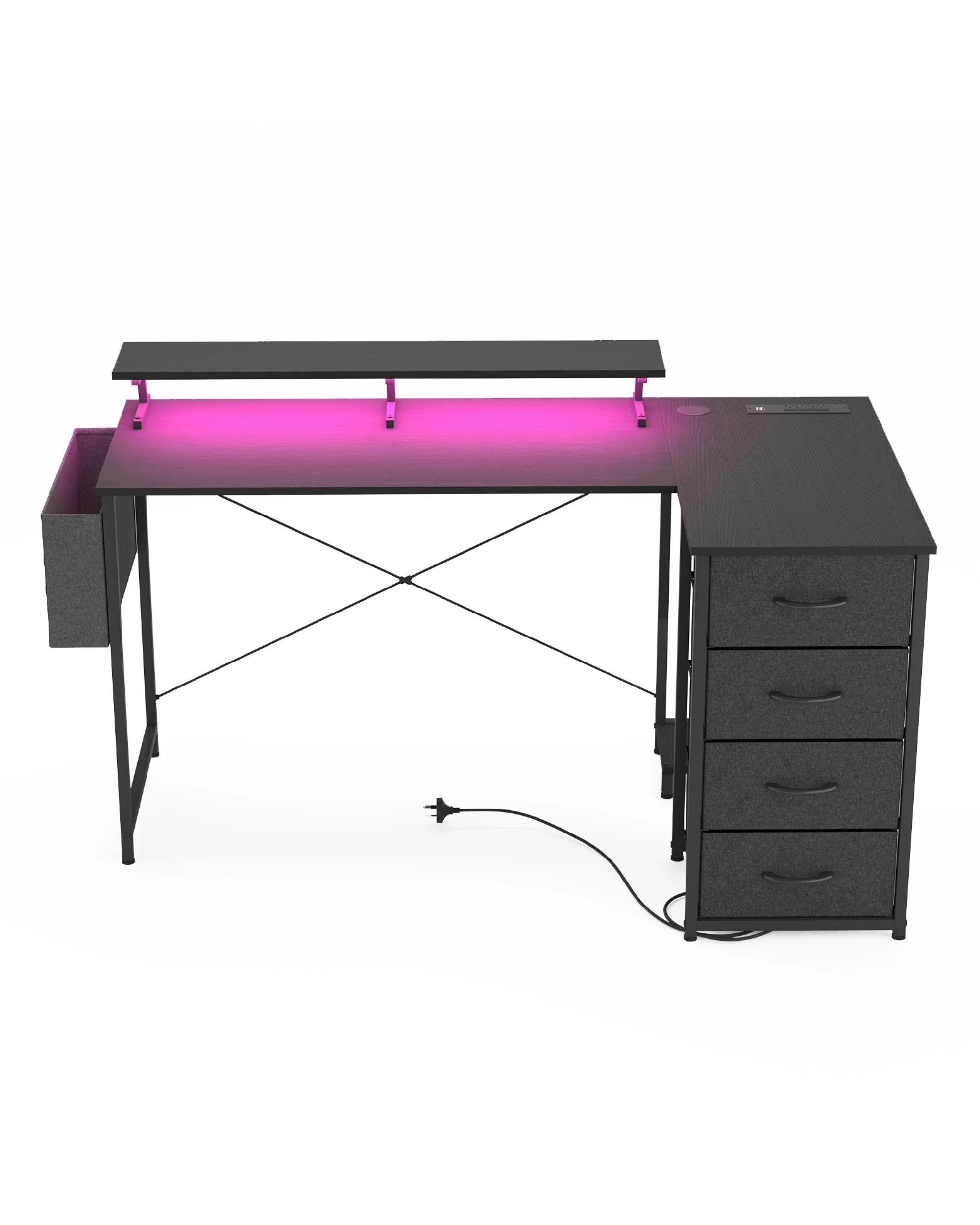 4 Ufurniture L-Shaped Gaming Desk RGB LED Reversible 160cm - Black, 4 of 9