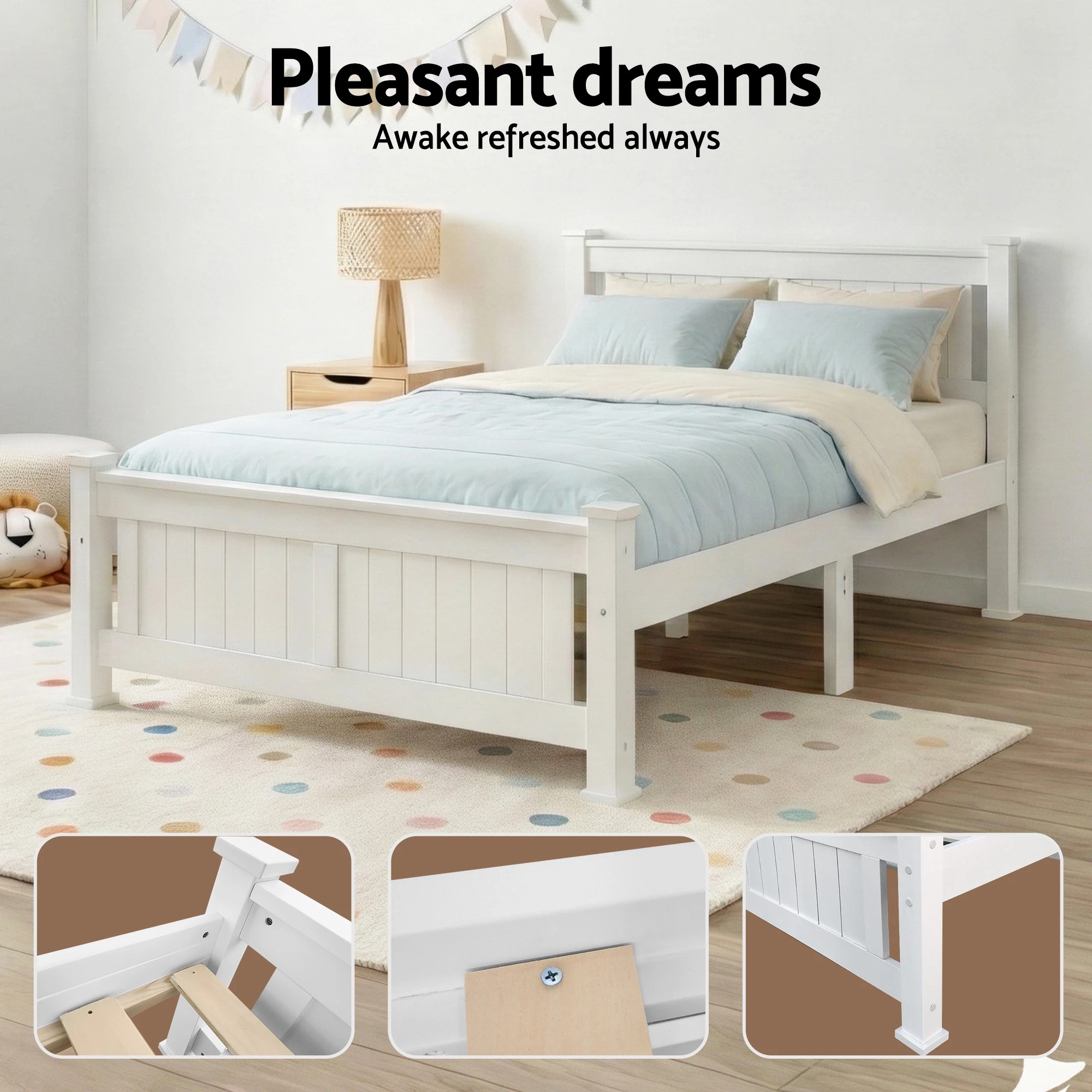 8 Artiss Bed Frame Double Size Wooden  RIO - White, 8 of 10