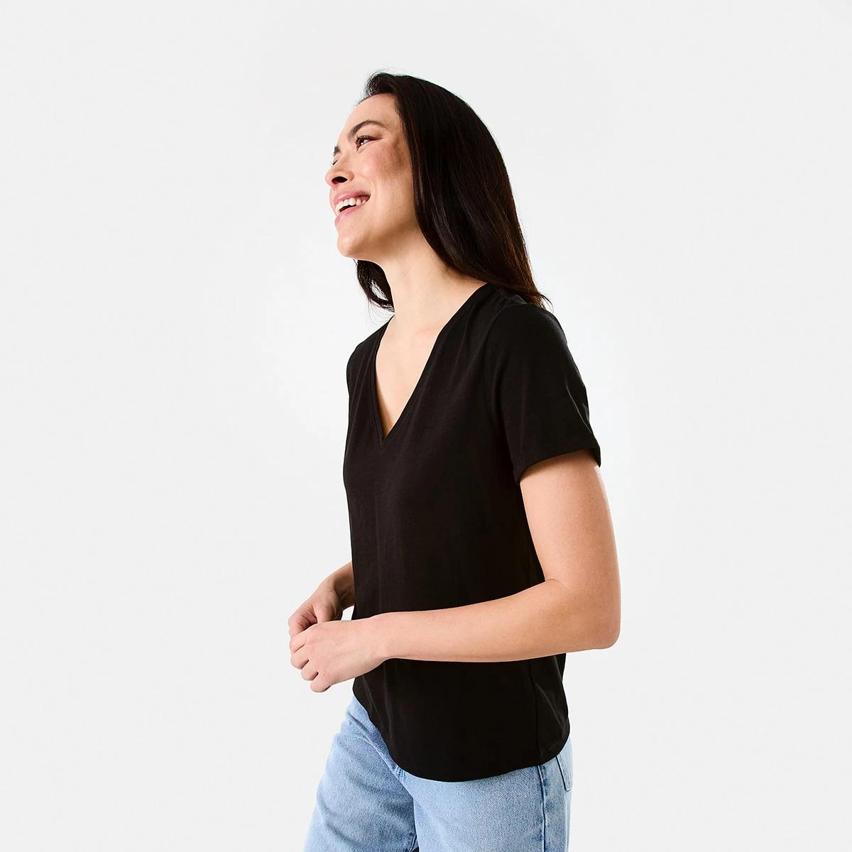 2 Short Sleeve Slub V-neck T-shirt Black, 2 of 5