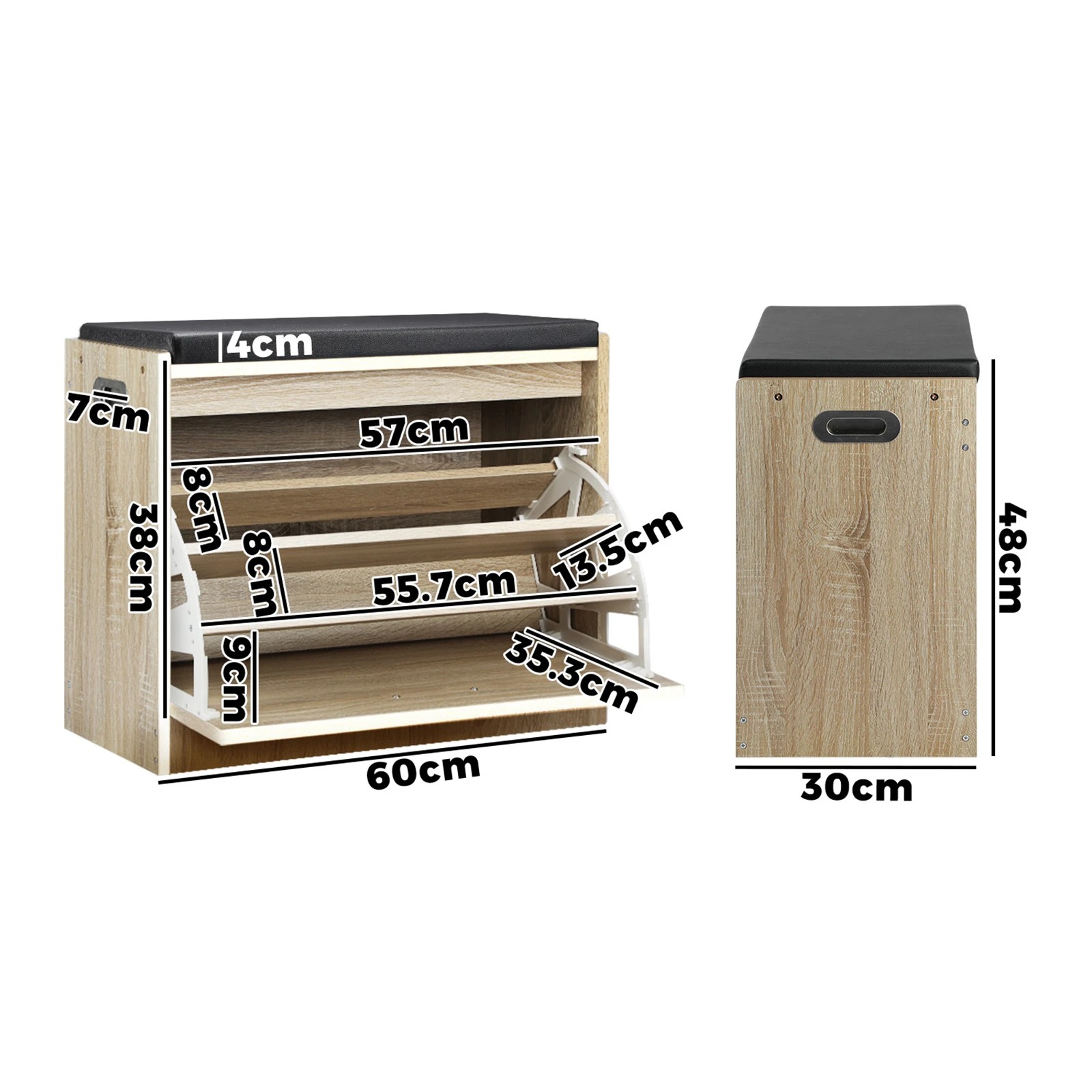 9 Oikiture Shoe Cabinet Bench Shoes Storage Organiser Cupboard Wooden 15 Pairs
 - Natural, 9 of 10
