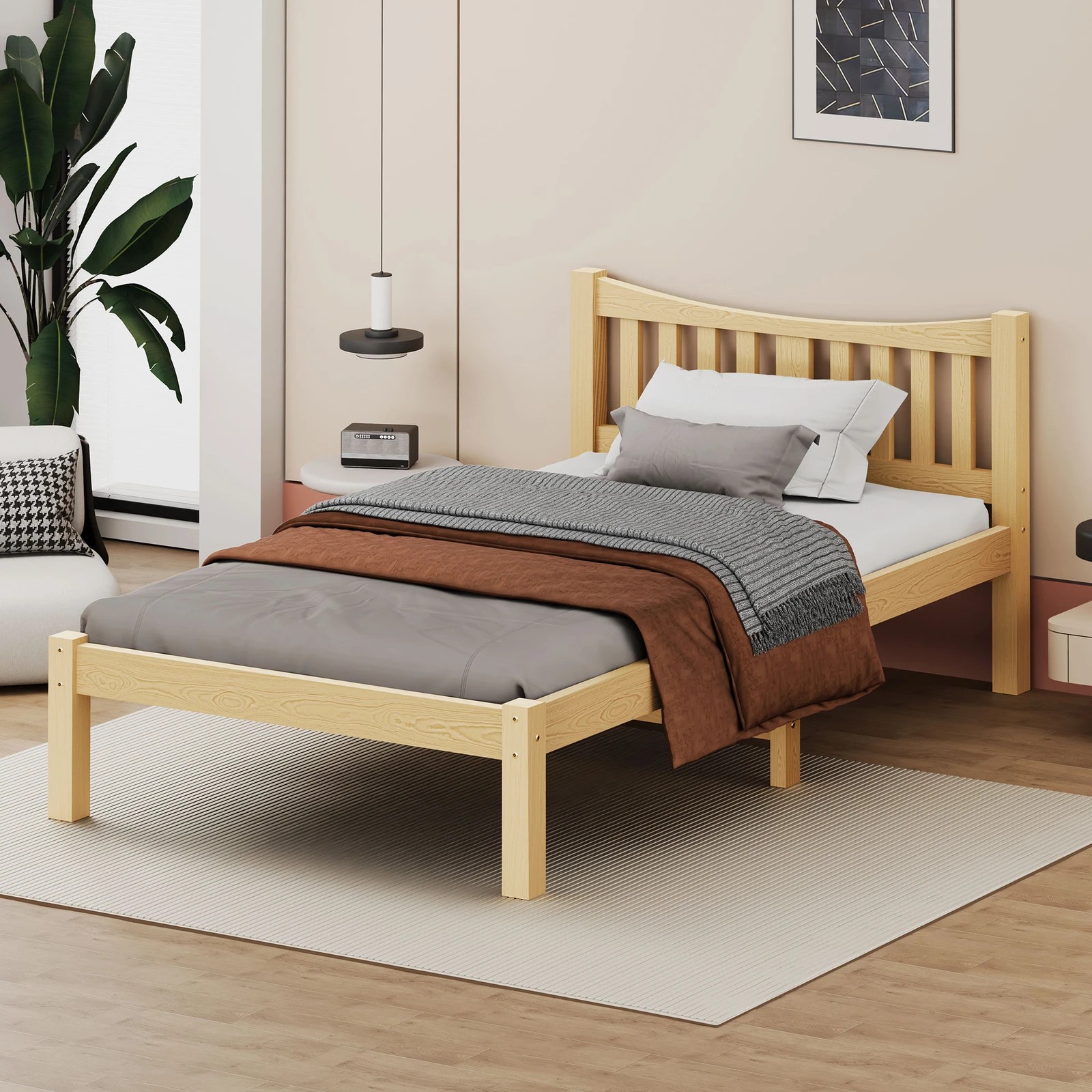 6 Alfordson Bed Frame Wooden Single Size Solid Pine Timber Base Cambrie - Natural, 6 of 10