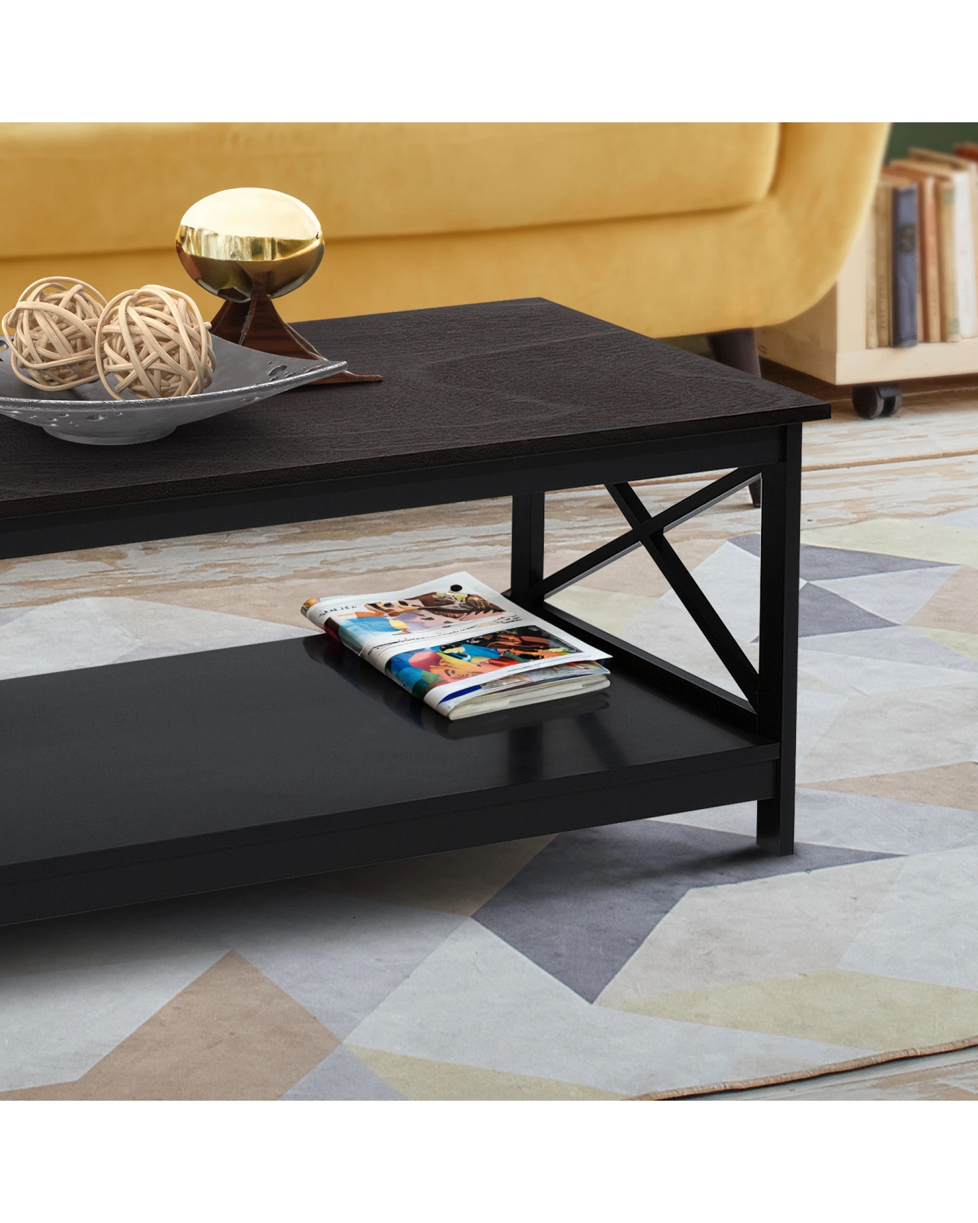 6 Sarantino Irene Black Cross Coffee Table, 6 of 9