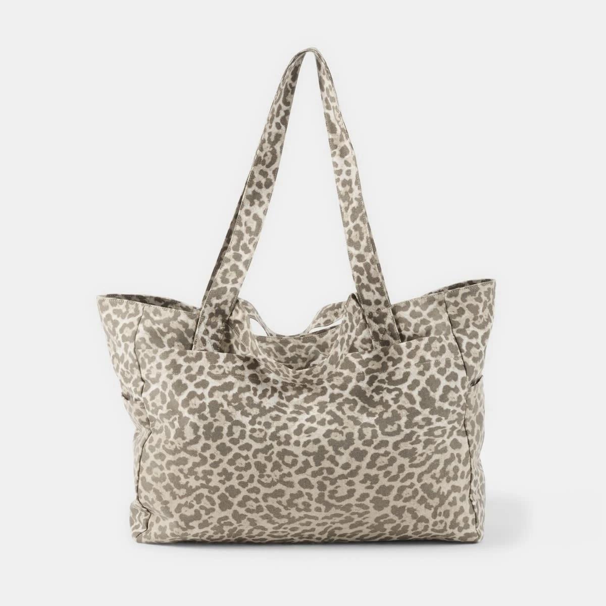 1 Woven Oversized Tote Leopard, 1 of 5