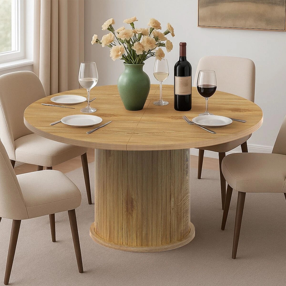 3 Ausway Wooden Modern Round Dining Table, 3 of 5