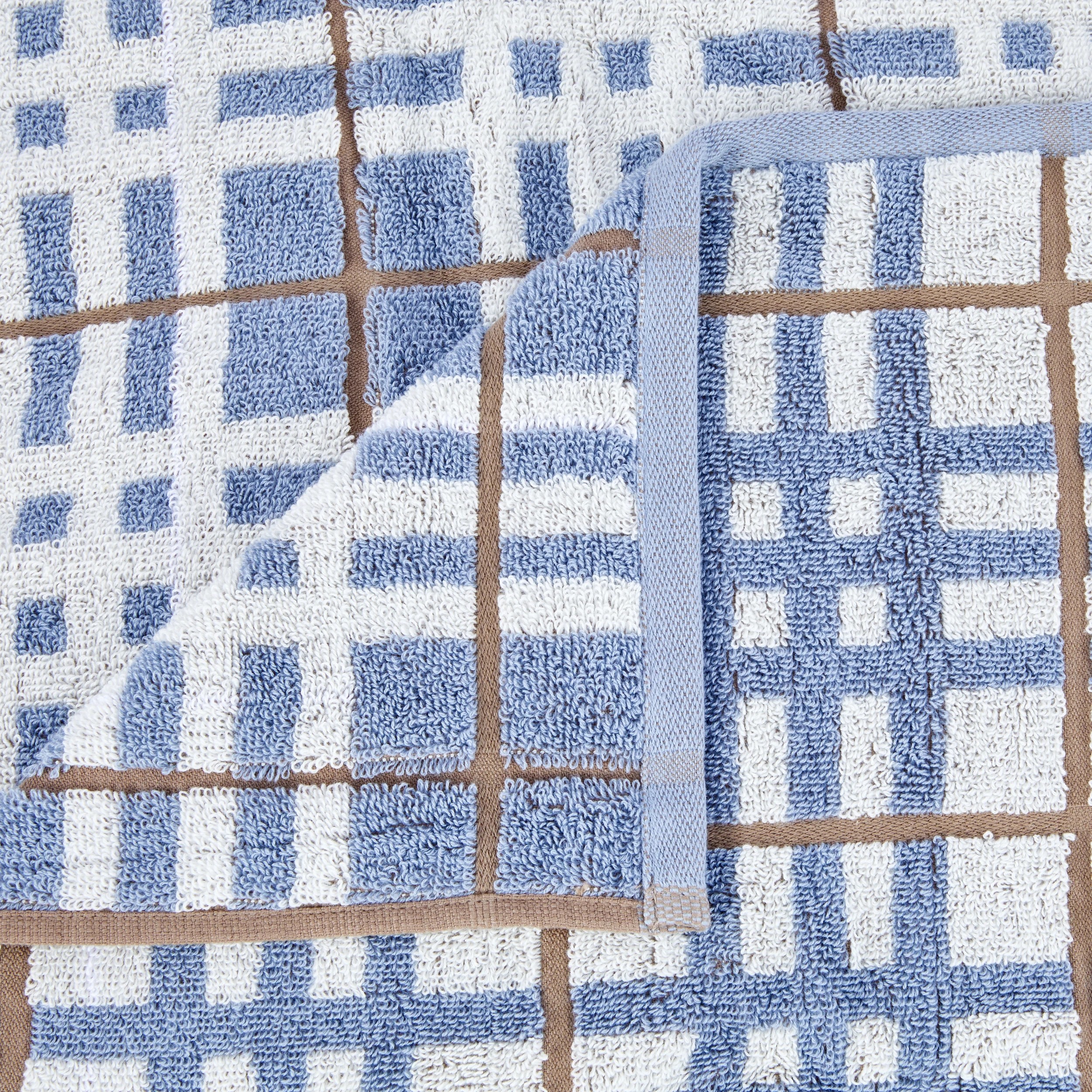 2 Cotton Check Bath Towel - Blue, 2 of 5
