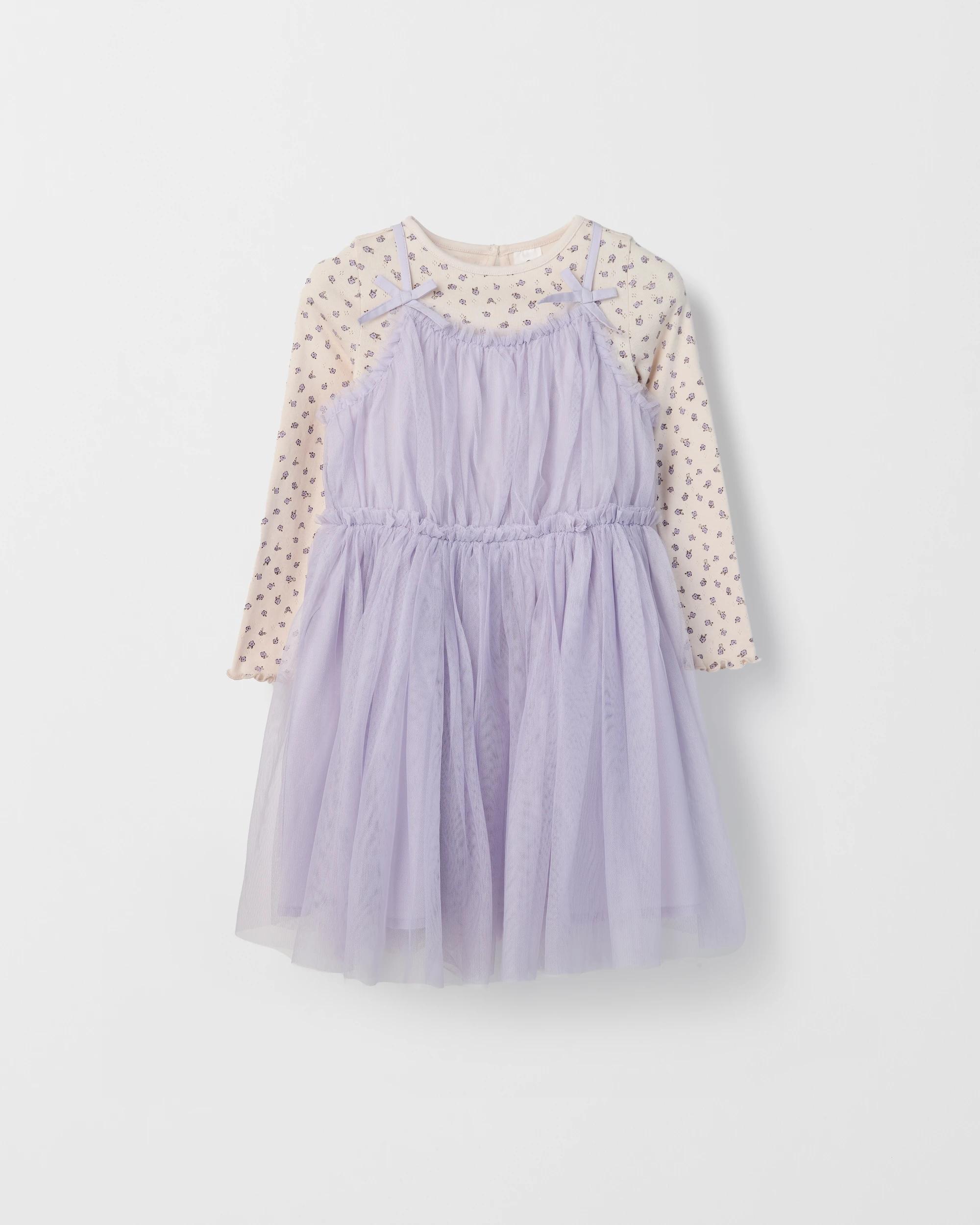 1 Target Kids Long Sleeve T-Shirt and Tulle Dress Set PURPLE, 1 of 2