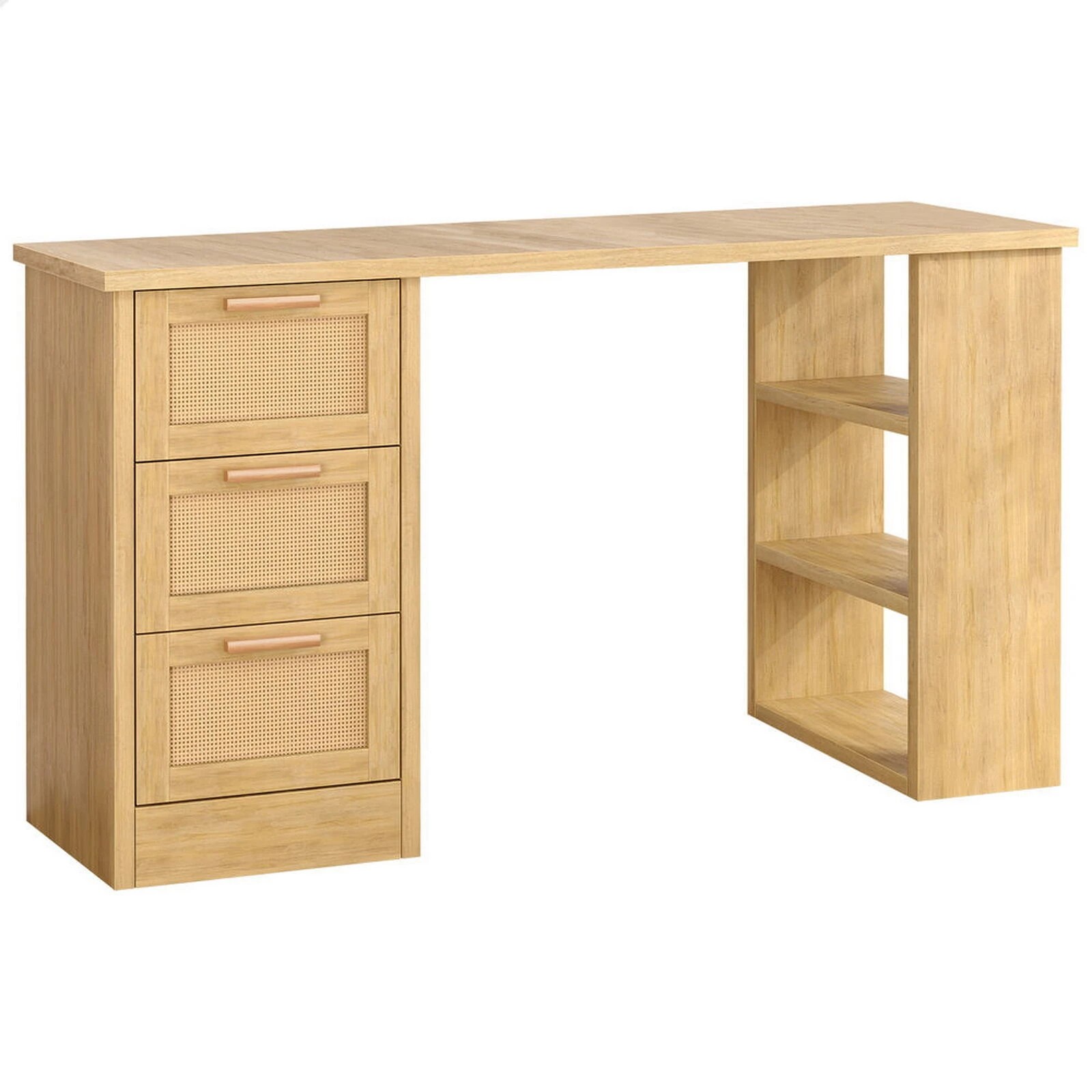 1 Alfordson Computer Desk Drawers Office Laptop PC Study Table Shelf - Oak, 1 of 10