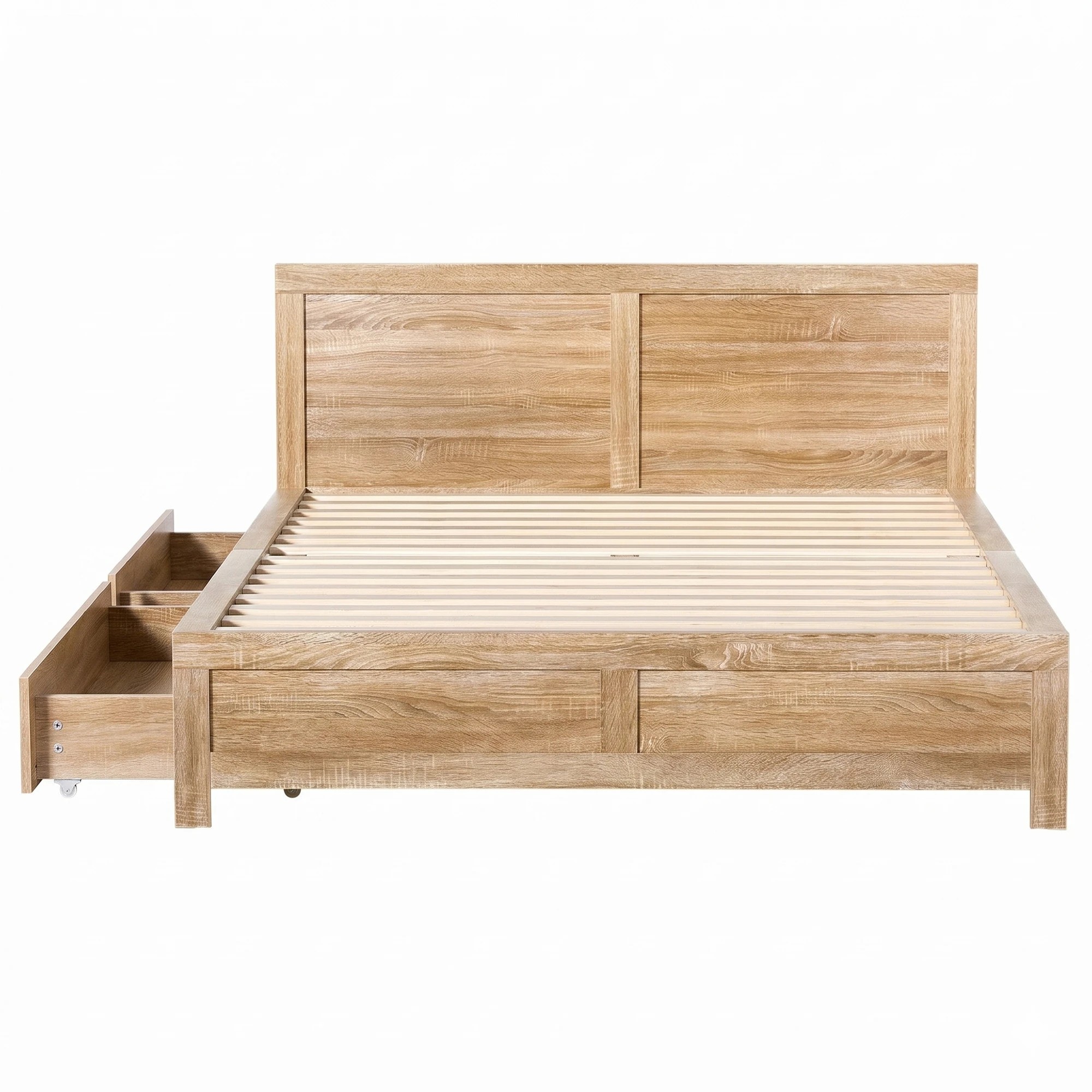 4 Artiss Queen Size Bed Frame with 2 Drawers Bedroom Furniture - Brown, 4 of 8