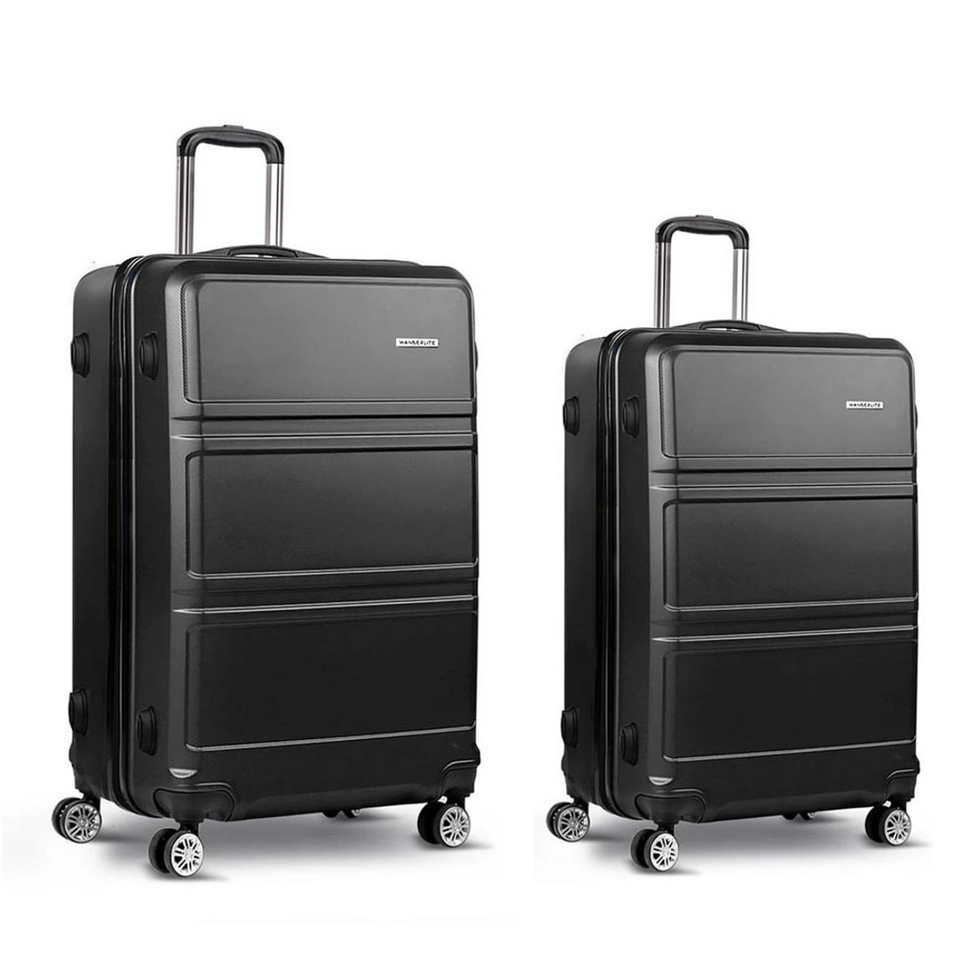 1 Wanderlite 2pc Luggage Trolley Set Suitcase Travel TSA Carry On Hard Case - Black, 1 of 5