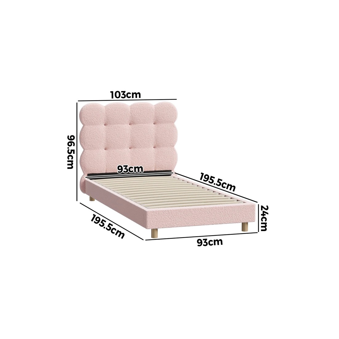2 Oikiture Bed Frame Single Size Tufted Bedhead Boucle Fabric - Pink, 2 of 9