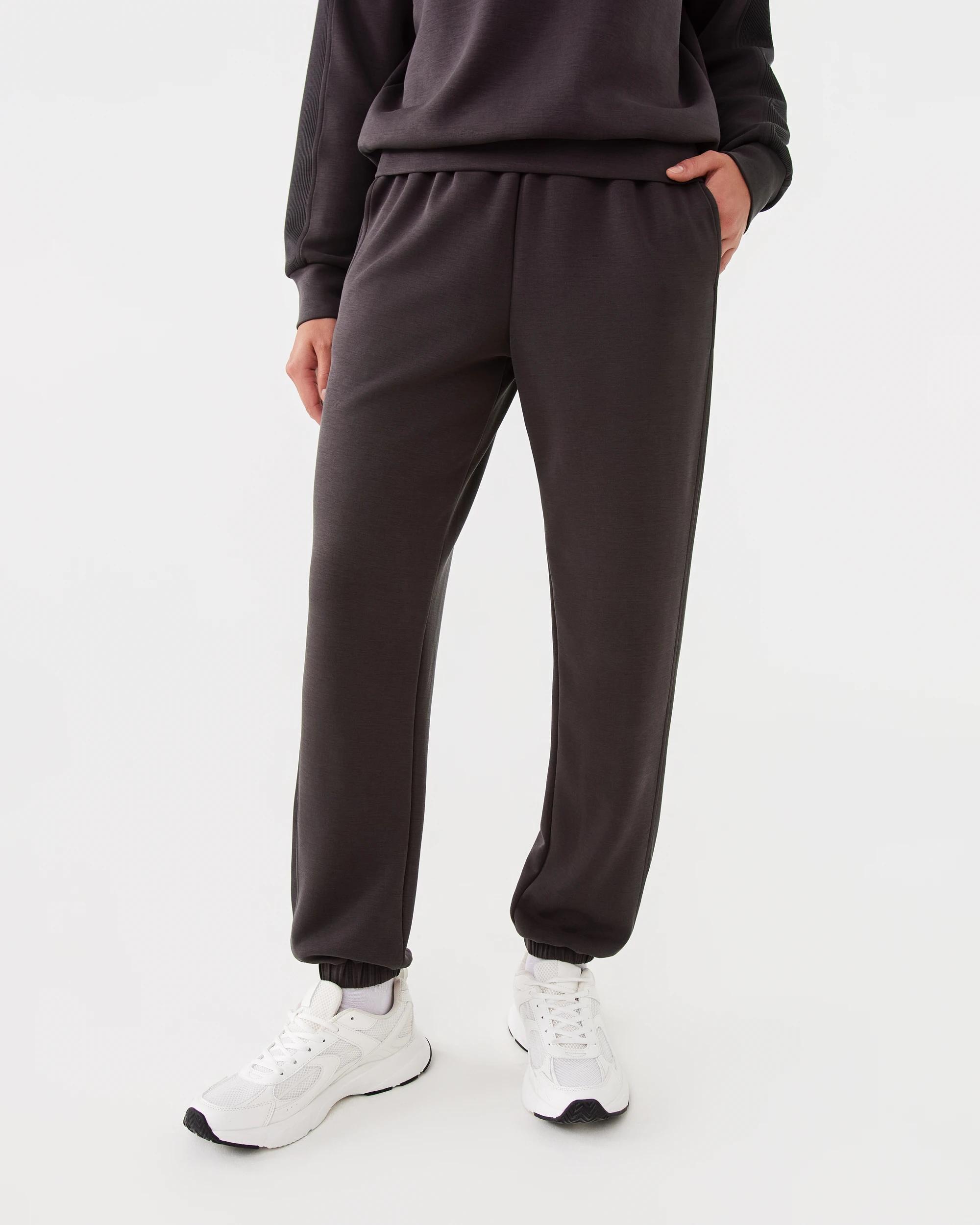 1 Active Womens Soft Modal Ribbed Panel Trackpants Espresso, 1 of 6
