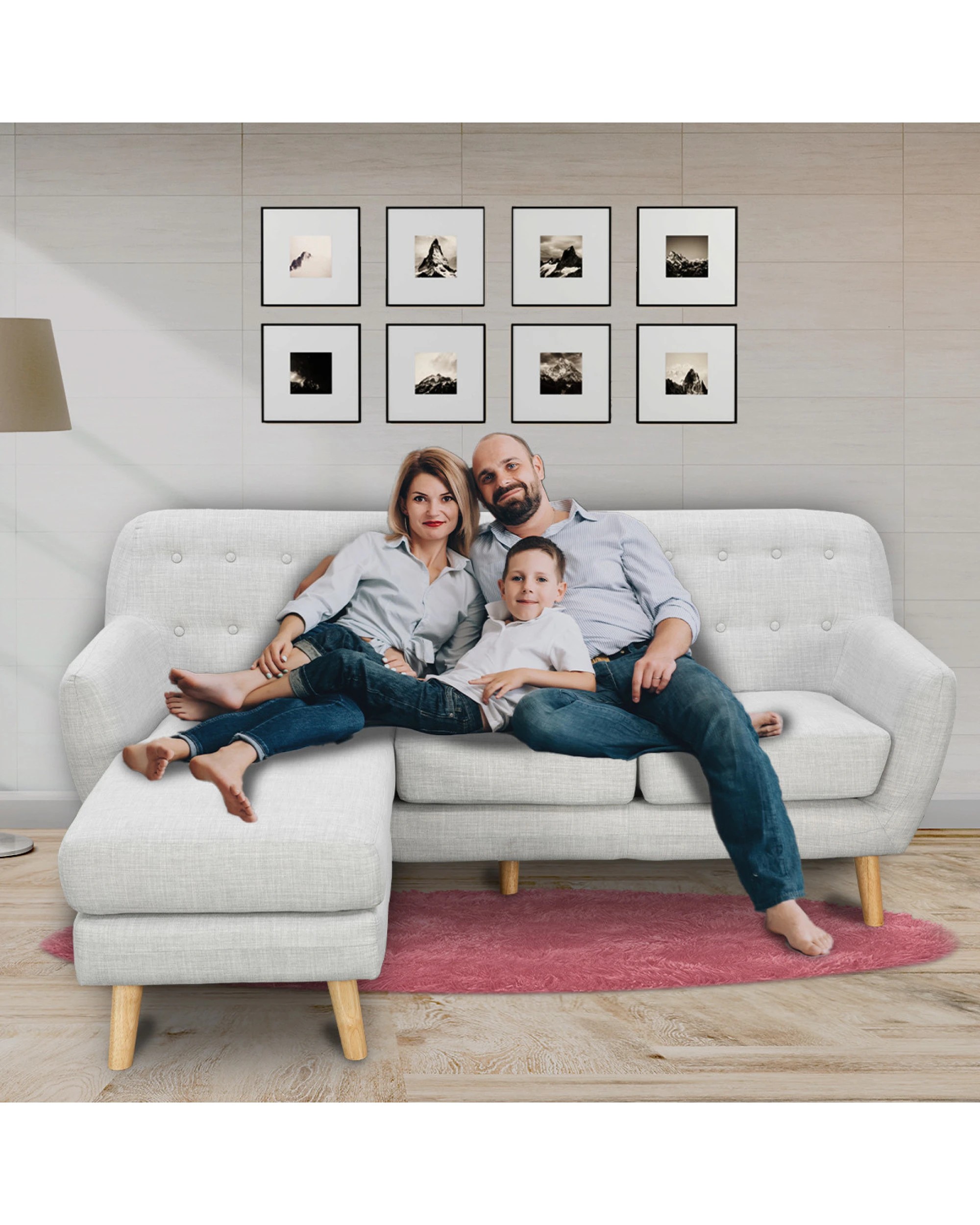 9 Sarantino Linen Corner Sofa Lounge L-shaped Chaise Light Grey, 9 of 10