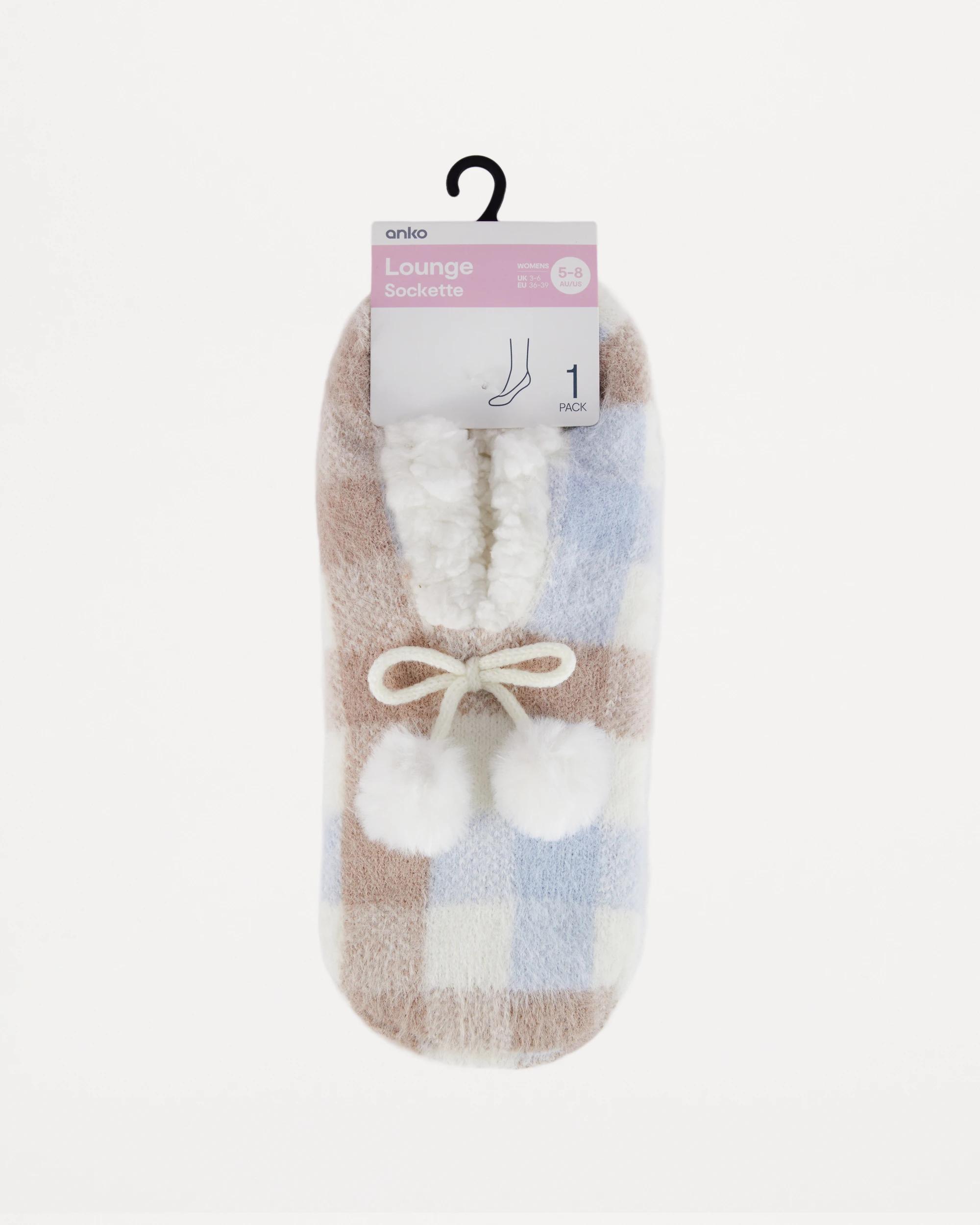 4 Sherpa Pom Pom Sockette Blue Check, 4 of 4