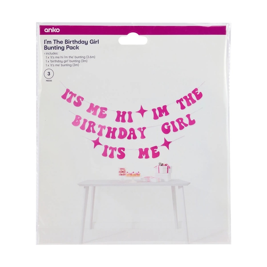 6 3 Piece I'm The Birthday Girl Bunting Pack, 6 of 6