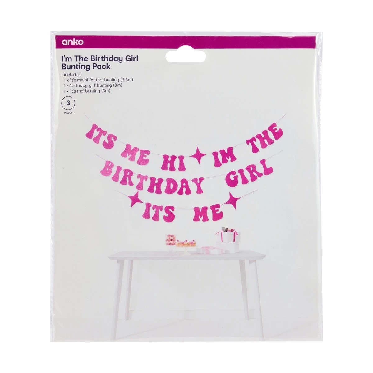 6 3 Piece I'm The Birthday Girl Bunting Pack, 6 of 6