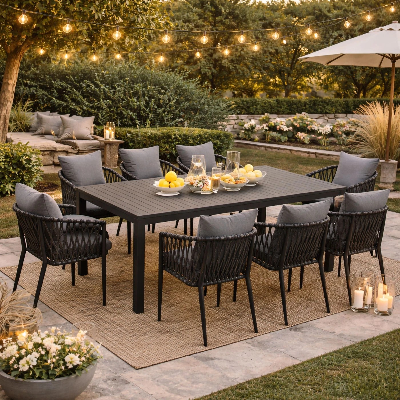 2 Moda Living La Perouse 9-Piece Charcoal Aluminium Outdoor Dining Set with Mornington Chairs - White, 2 of 10