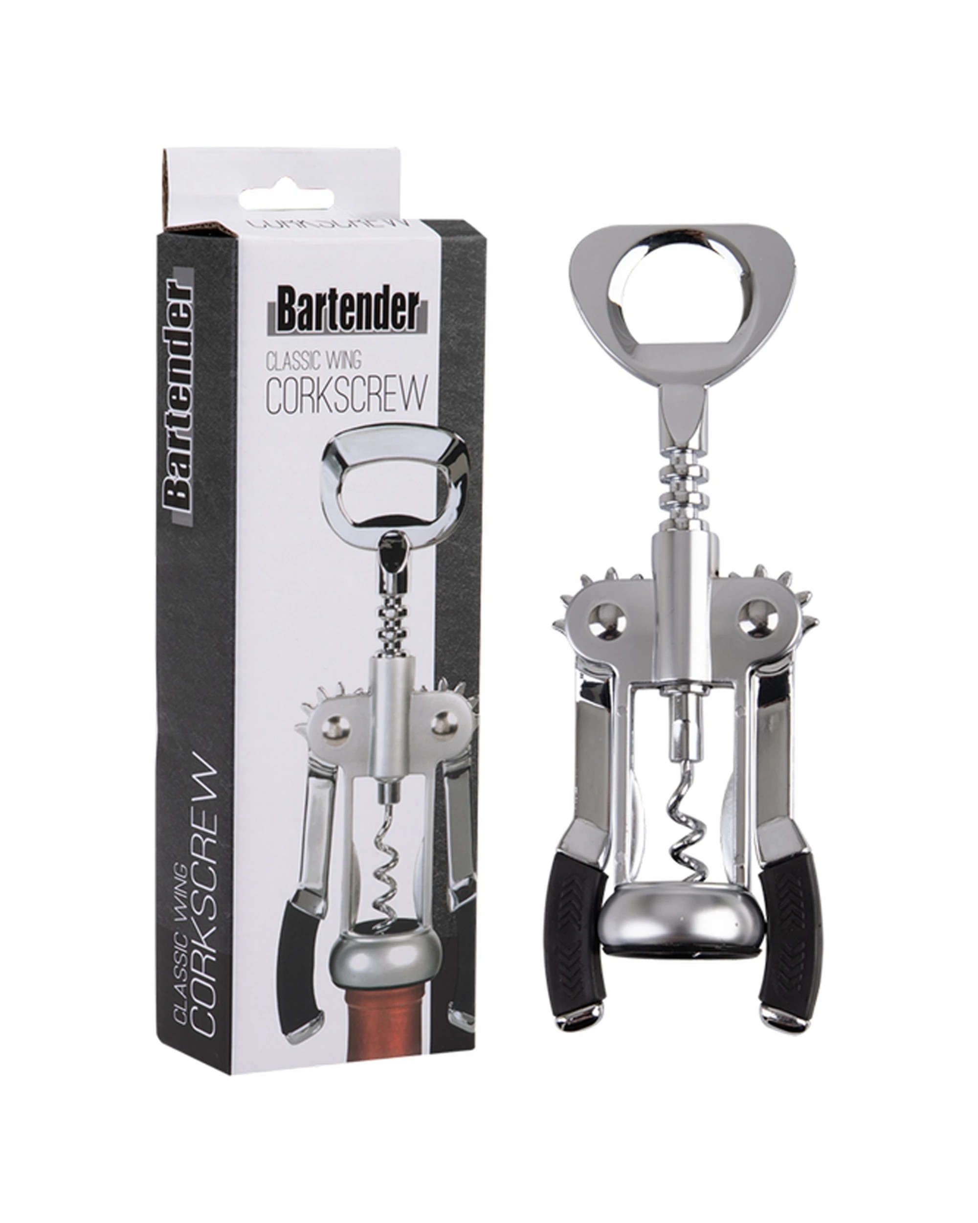 1 Bartender Classic Wing Corkscrew Heavy-Duty Cast Metal Wine Opener - Silver, 1 of 3