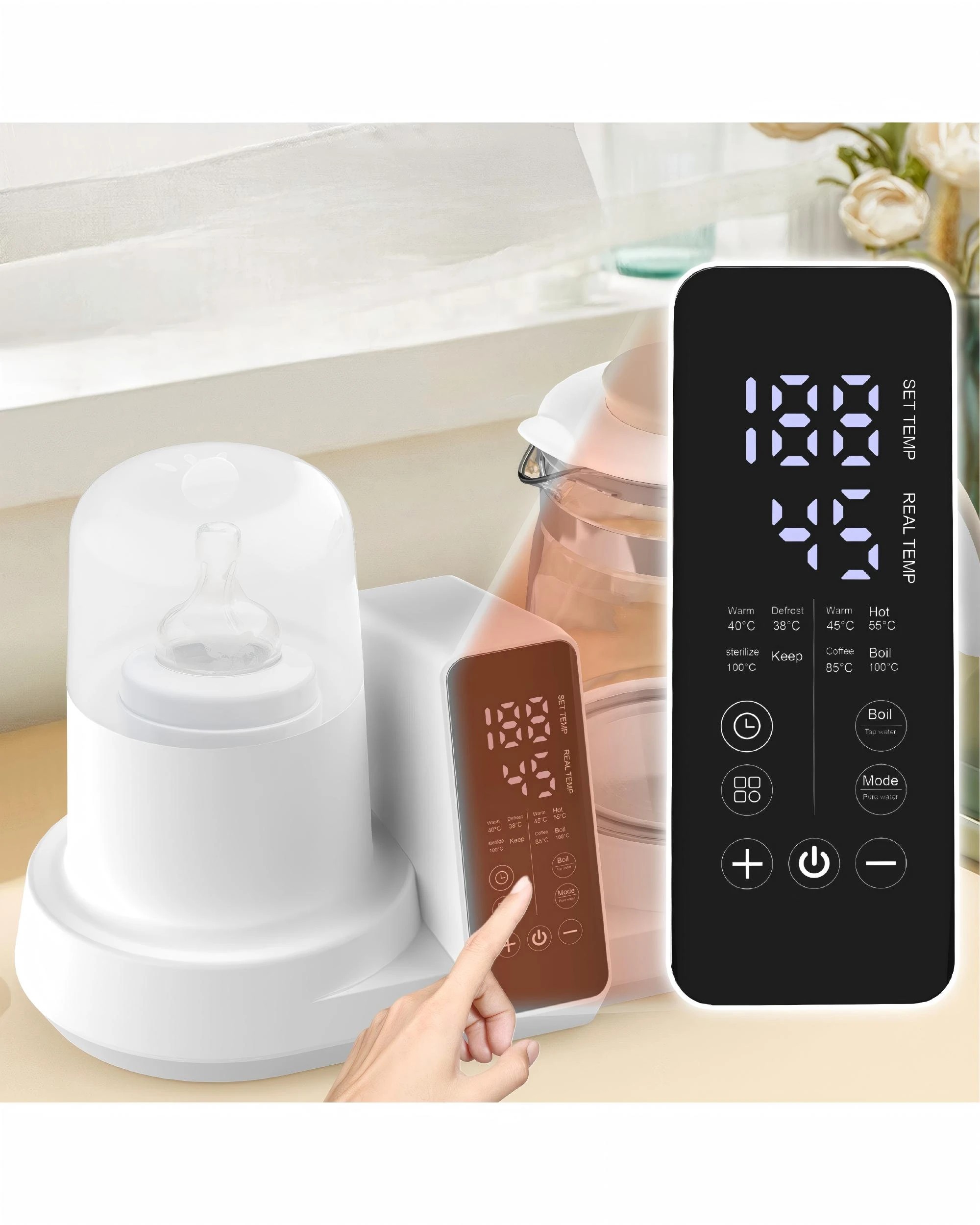 3 Advwin Baby Bottle Warmer, Multifunctional Baby Bottle Steriliser, with 1.2l Electric Baby Kettle, Accurate Temp Control, 3 of 7