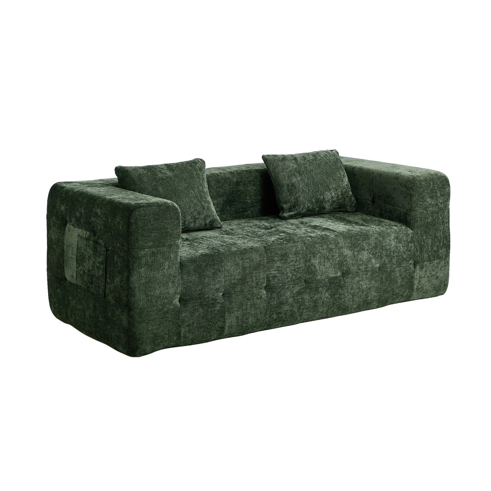 1 Oikiture Compressed Sofa in a Box Button Tufting Chenille - Green, 1 of 5