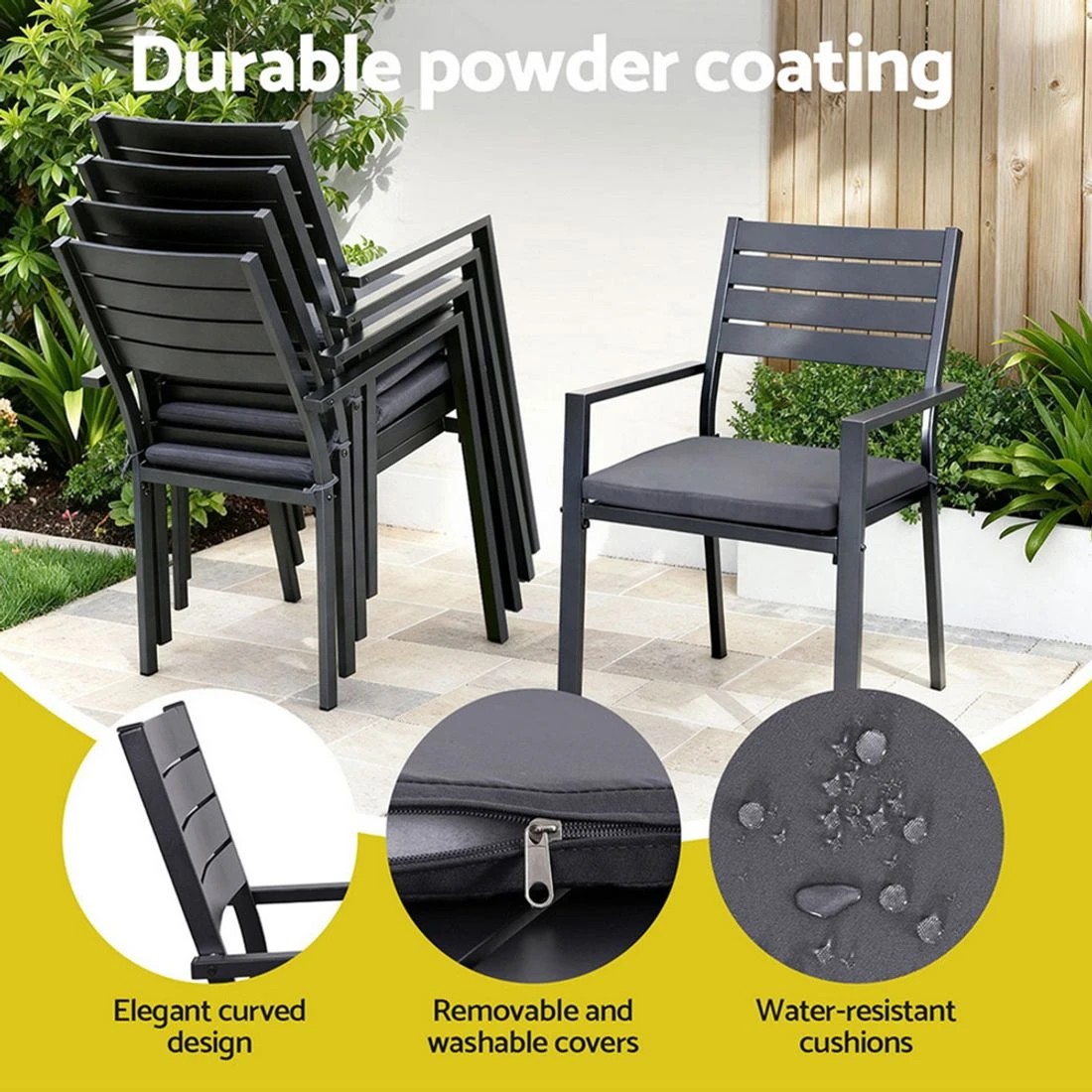 4 Gardeon Outdoor Dining Set 9PCS Aluminum Extendable Table Chairs Patio Furniture - Black, 4 of 6