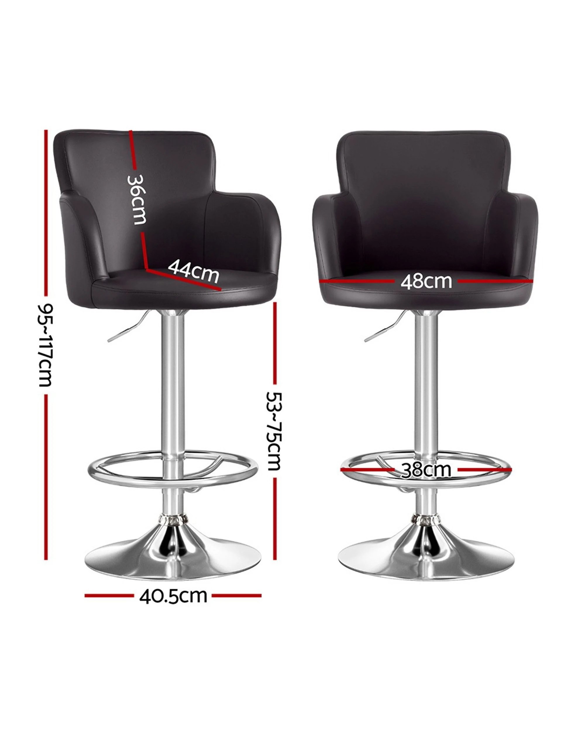 2 Artiss 2x Leather Bar Stools Swivel Adjustable Gas Lift PU Counter Chairs - Brown, 2 of 7