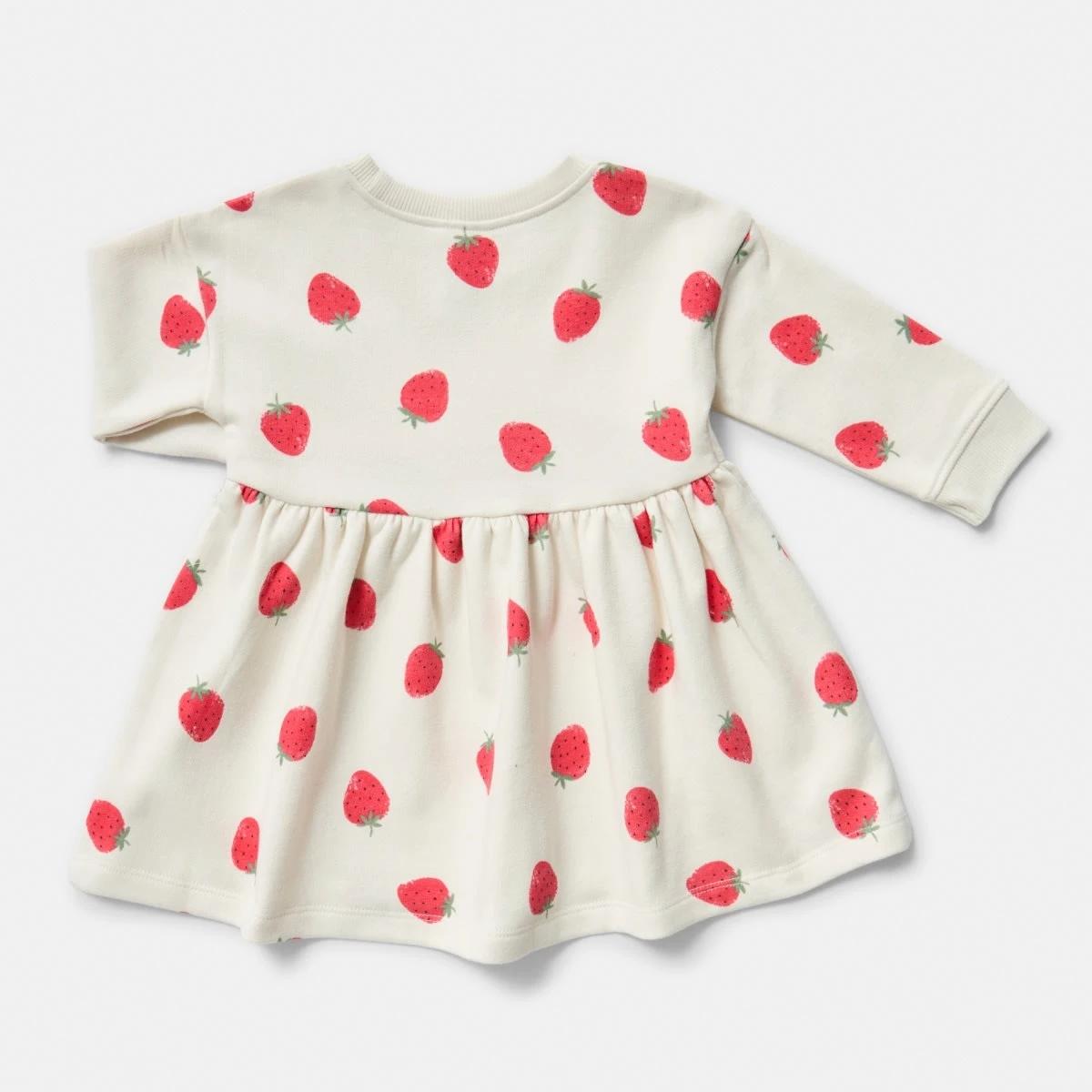 2 Long Sleeve Terry Dress CREAM STRAWBERRY, 2 of 3