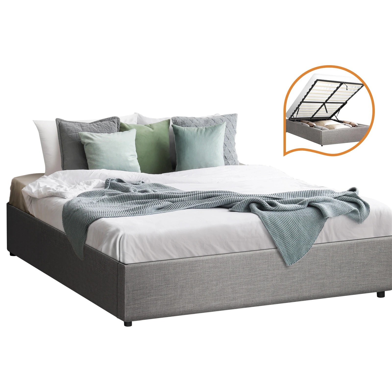 1 Oikiture Bed Frame Double Size Gas Lift Base With Storage
 - Grey, 1 of 8