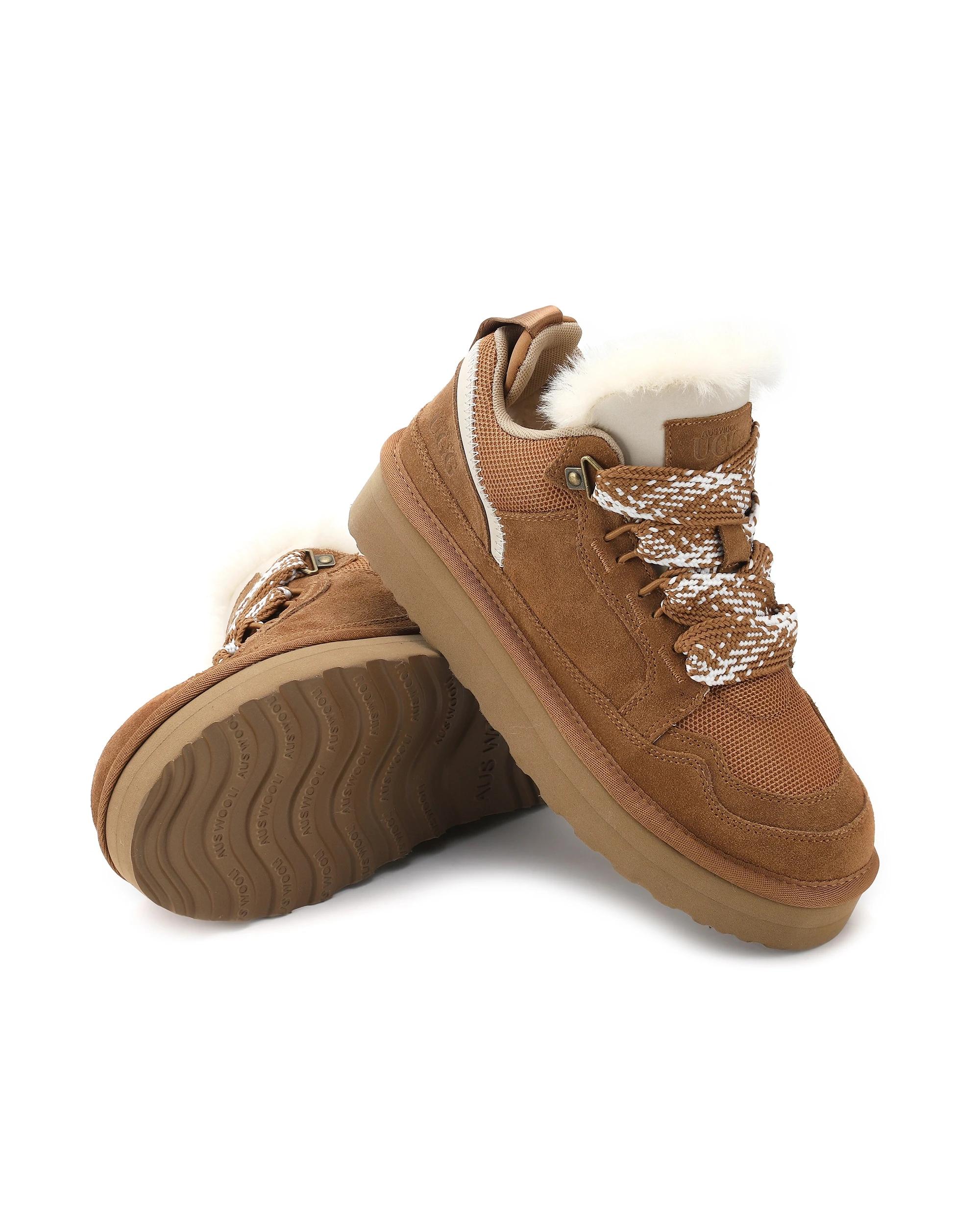 4 AUS WOOLI Urban Chic Sheepskin Wool Lace-Up UGG Sneakers TAN, 4 of 6