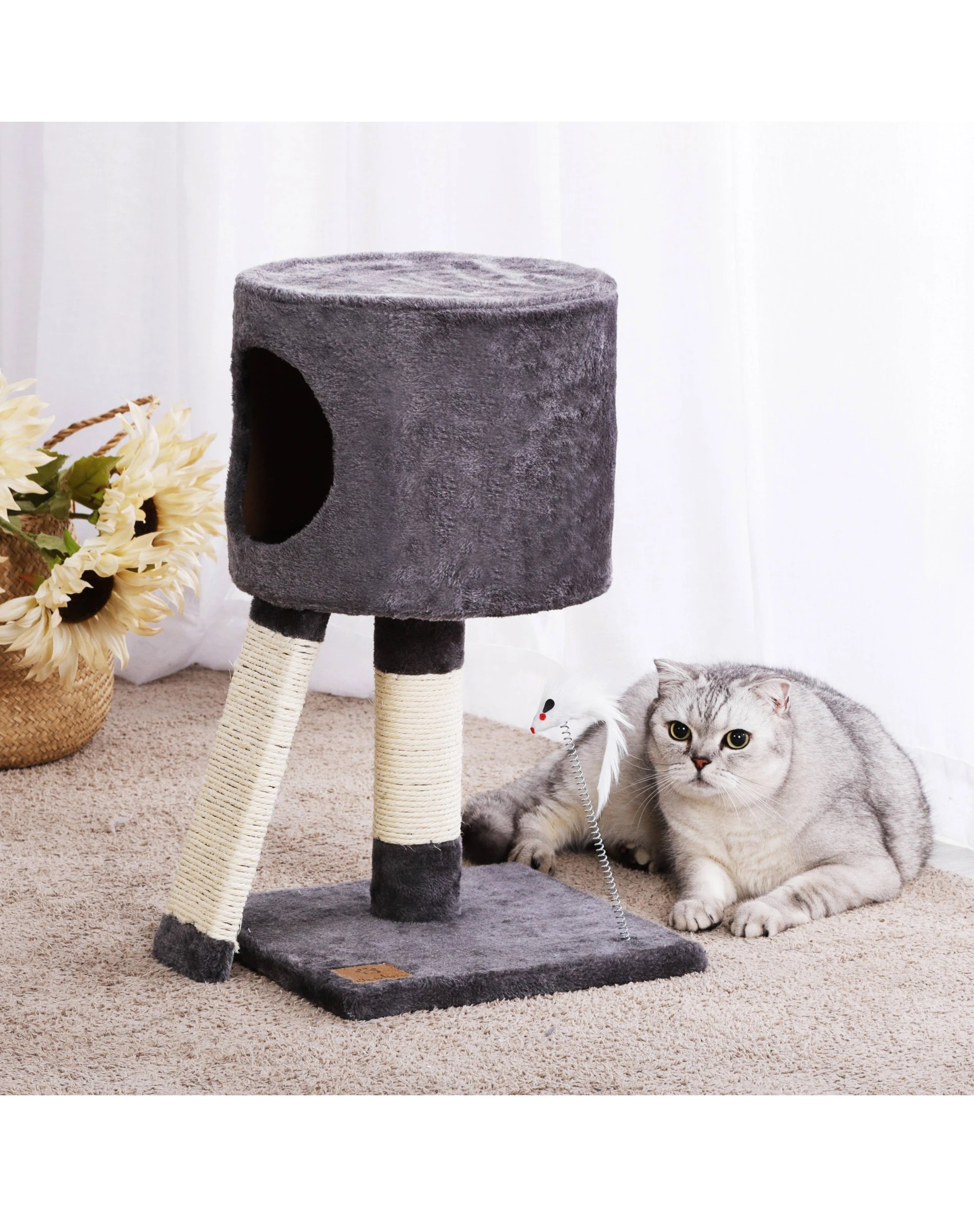 1 Charlie's Lite Cat Tree Cubby With Scratching Post 30x30x52cm - Charcoal, 1 of 7