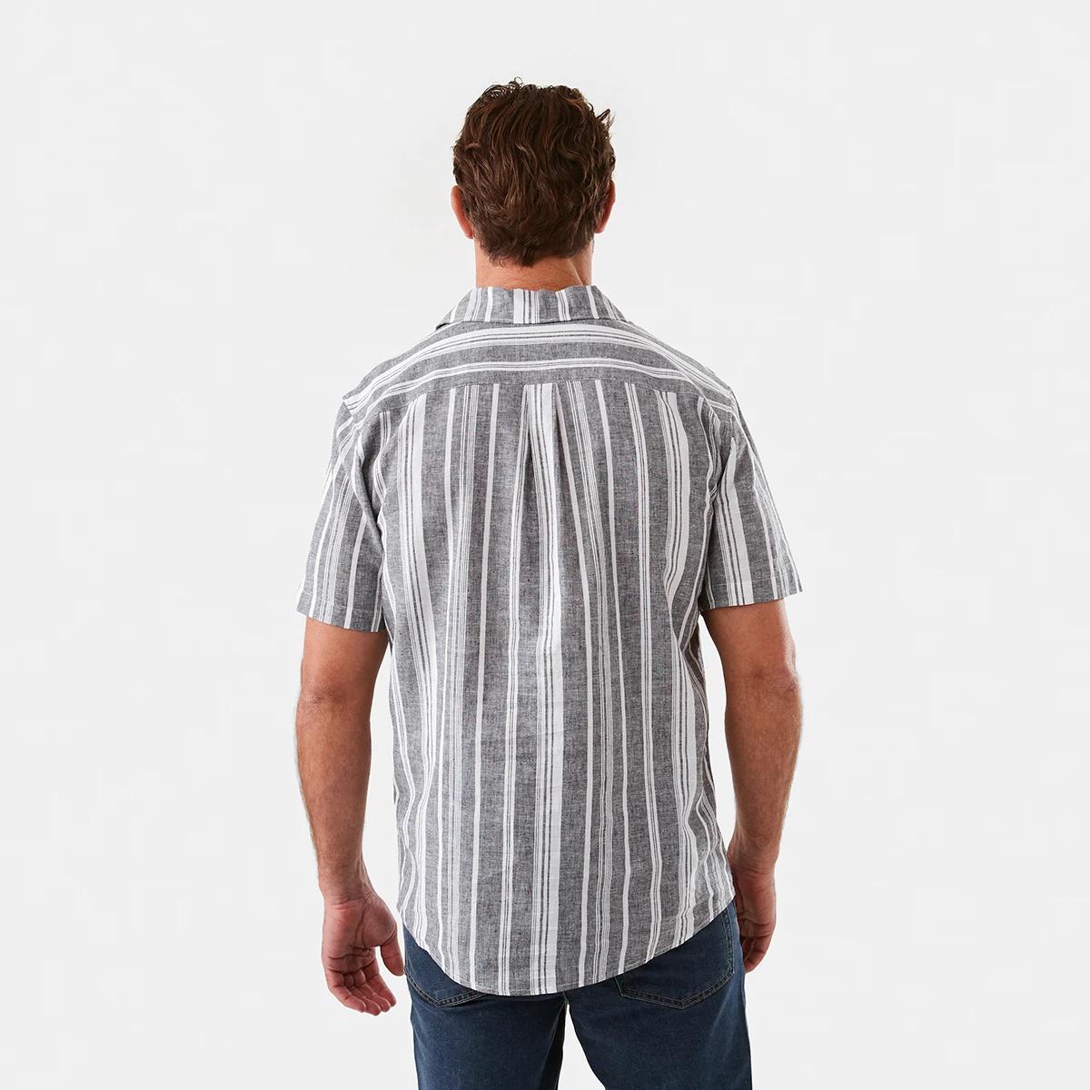 3 Short Sleeve Striped Linen Blend Shirt Blk Stripe, 3 of 6