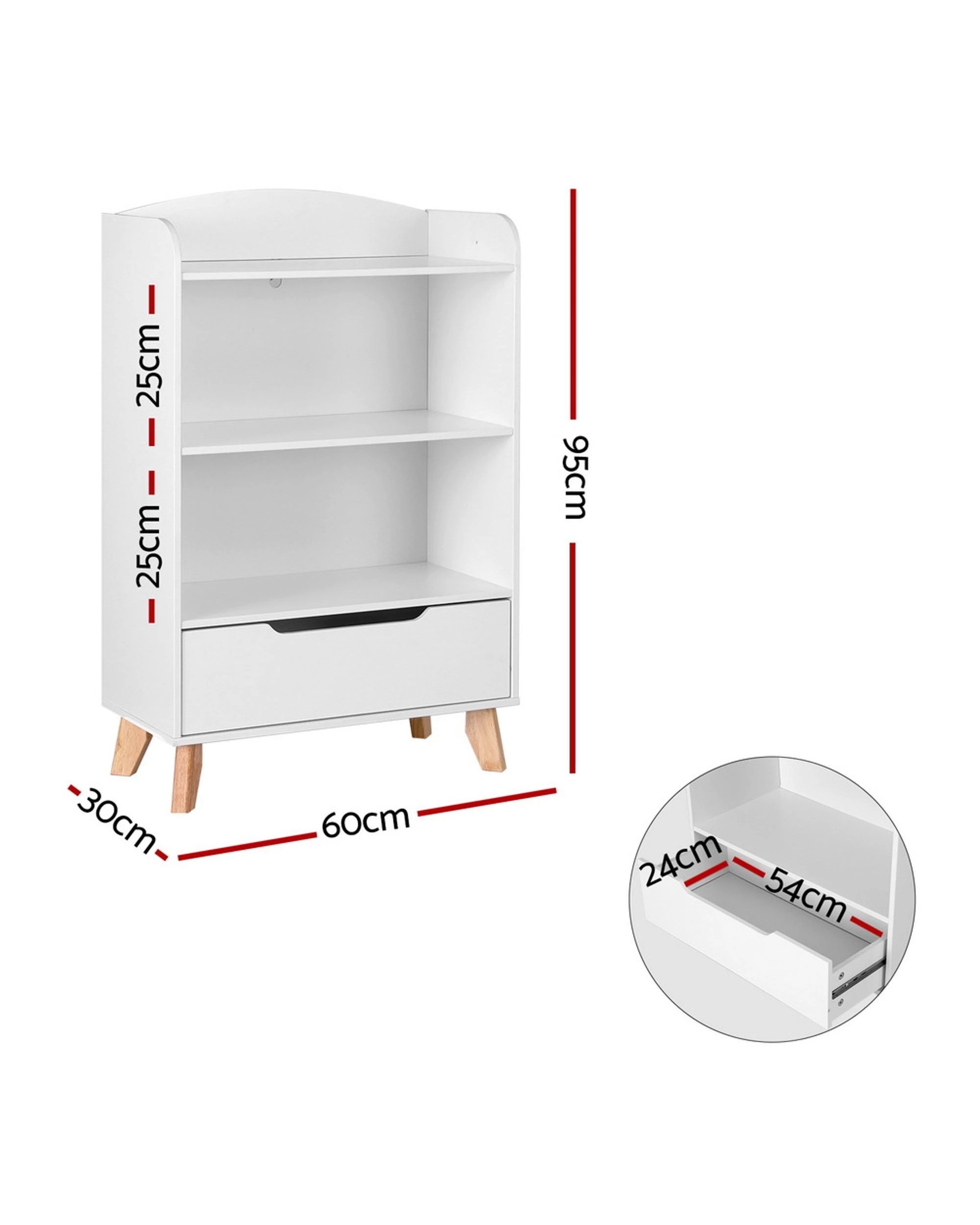 2 Keezi Kids Bookshelf 3 Tiers Storage Children Bookcase Toys Organiser Drawer - White, 2 of 8